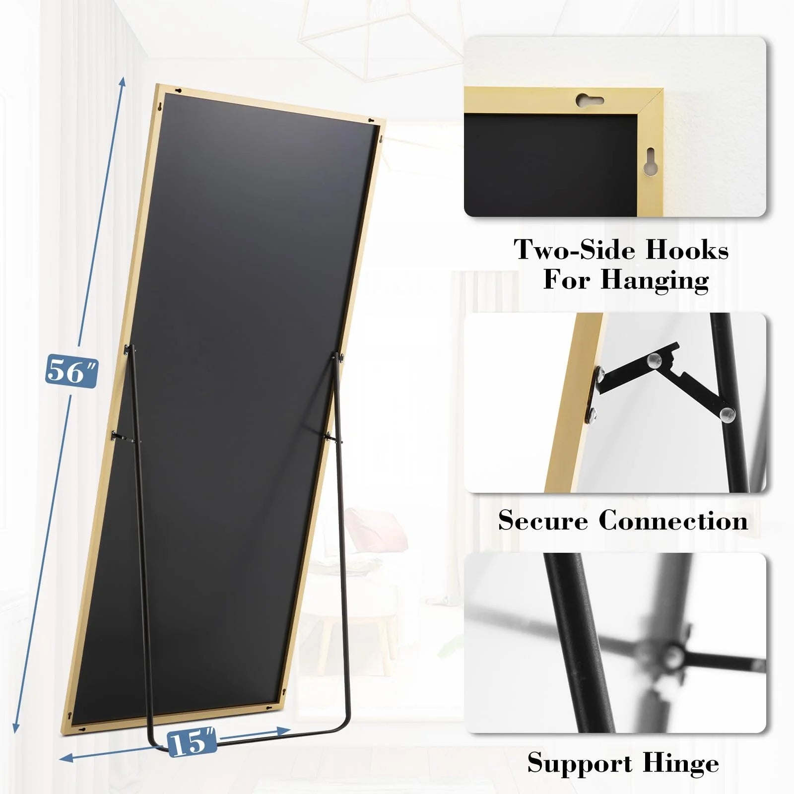 DUMOS Arched Full Length Mirror with Stand 64"x21" Floor Standing Aluminum Frame for Bedroom Body Hanging Leaning Modern Simple Home Decor Shatter-proorf Nano Glass Wall Living Room Cloakroom Black