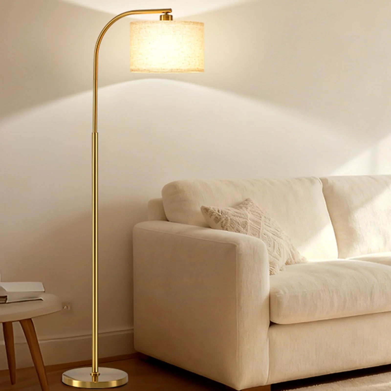 Tall Floor Lamp for Living Room, 65" Modern Standing Lamps with 9W LED Bulb, Elegant Floor Light with Fabric Shade Gold Tall Lamp for Bedroom Office Study Room Corner Dining Room
