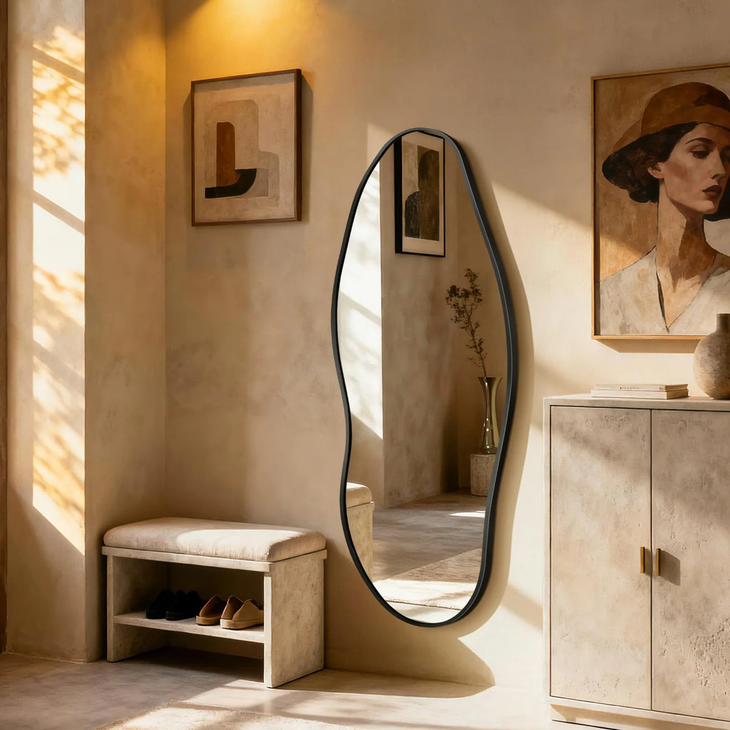 Dorlicecass Irregular Wall Mirror - Wall Mirrors Decorative 22"x 36" Asymmetrical Abstract Mirror Aviation Aluminum Alloy Frame Unique for Bathroom, Bedroom, Living Room, Cloakroom, Entryway Gold