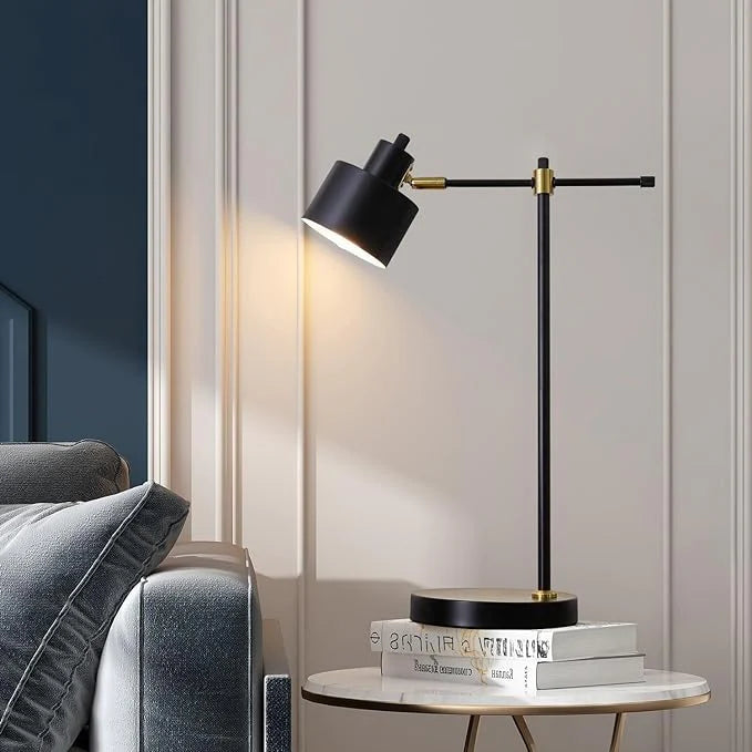 OYVARS Modern Industrial Desk Lamp for Reading LED 22.2" Metal Table Lamp Light for Office Bedroom Study Room Living Room Nightstand Bedside Lamps Gold and Matte Cream Accent Cream Bulb Included