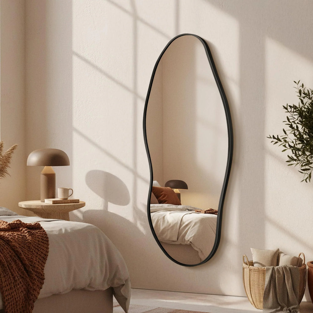 Dorlicecass Irregular Wall Mirror - Wall Mirrors Decorative 22"x 36" Asymmetrical Abstract Mirror Aviation Aluminum Alloy Frame Unique for Bathroom, Bedroom, Living Room, Cloakroom, Entryway Gold