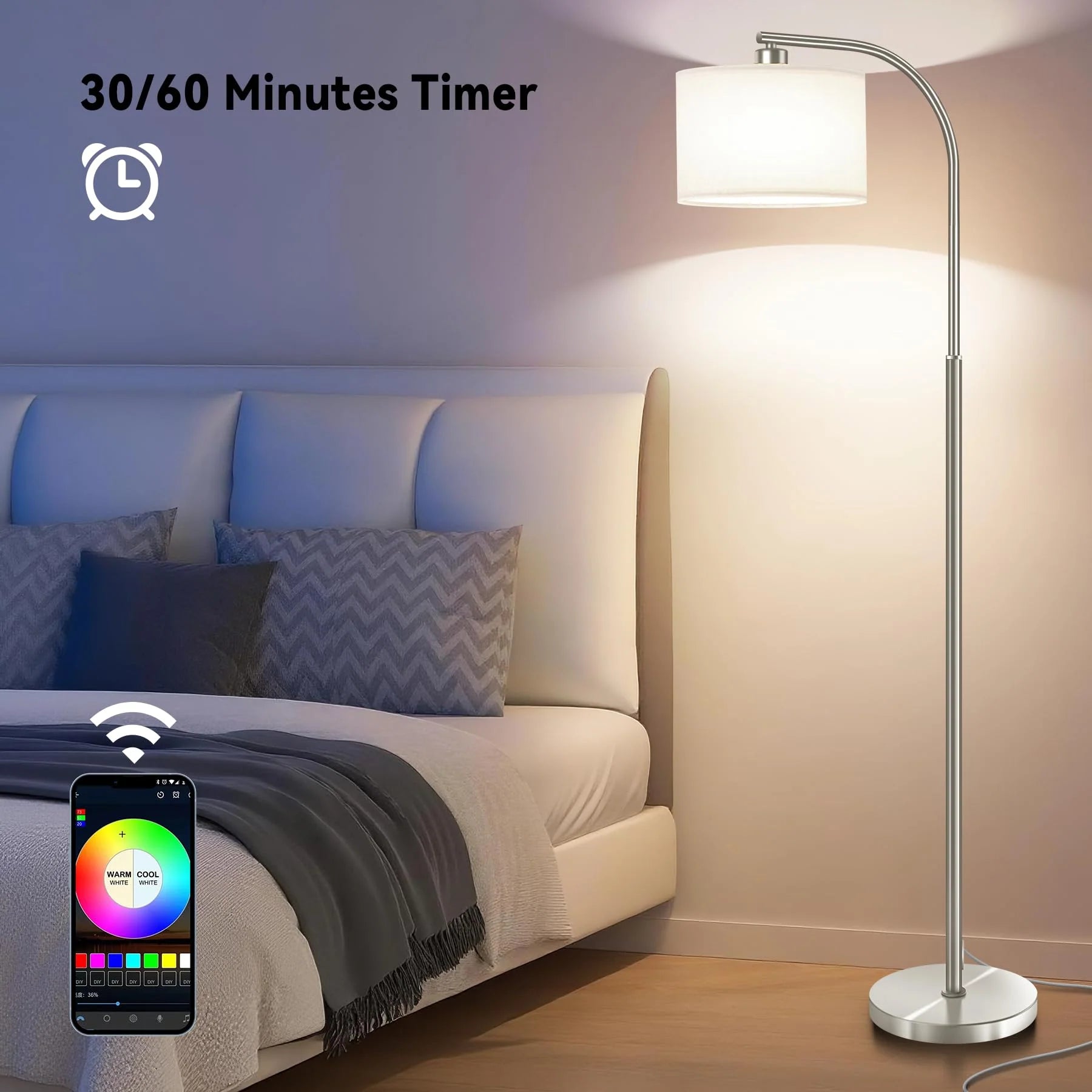 Tall Floor Lamp for Living Room, 65" Modern Standing Lamps with 9W LED Bulb, Elegant Floor Light with Fabric Shade Gold Tall Lamp for Bedroom Office Study Room Corner Dining Room
