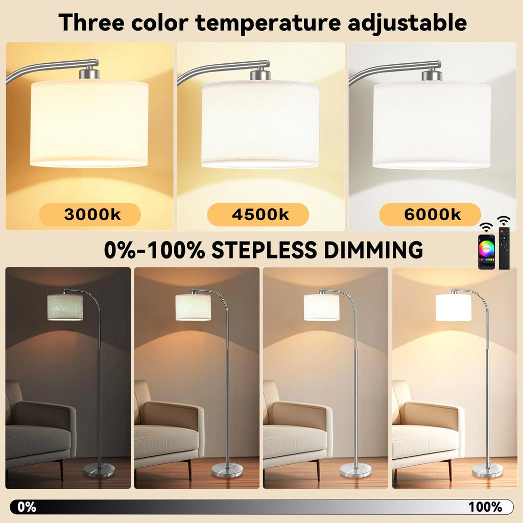 Tall Floor Lamp for Living Room, 65" Modern Standing Lamps with 9W LED Bulb, Elegant Floor Light with Fabric Shade Gold Tall Lamp for Bedroom Office Study Room Corner Dining Room