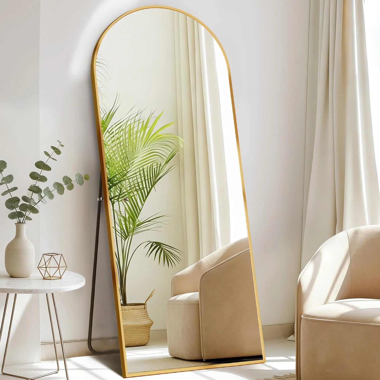 DUMOS Arched Full Length Mirror with Stand 64"x21" Floor Standing Aluminum Frame for Bedroom Body Hanging Leaning Modern Simple Home Decor Shatter-proorf Nano Glass Wall Living Room Cloakroom Black