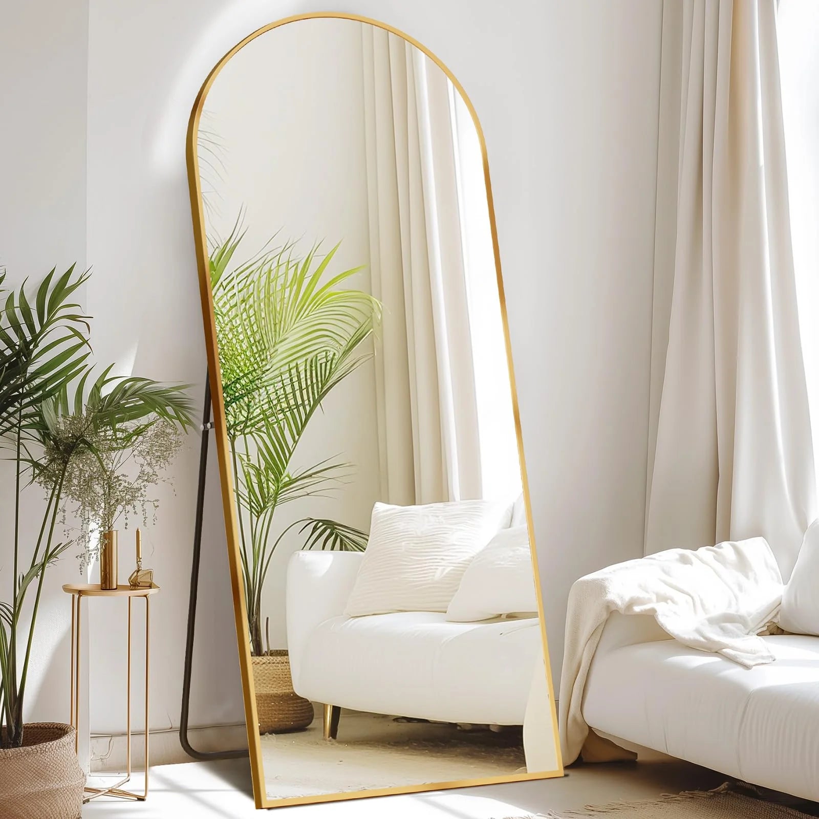 DUMOS Arched Full Length Mirror with Stand 64"x21" Floor Standing Aluminum Frame for Bedroom Body Hanging Leaning Modern Simple Home Decor Shatter-proorf Nano Glass Wall Living Room Cloakroom Black