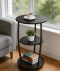 3-Tier Round Side Table – Small End Table with Storage Shelves | Metal Frame, Wood Shelves, Rustic Brown