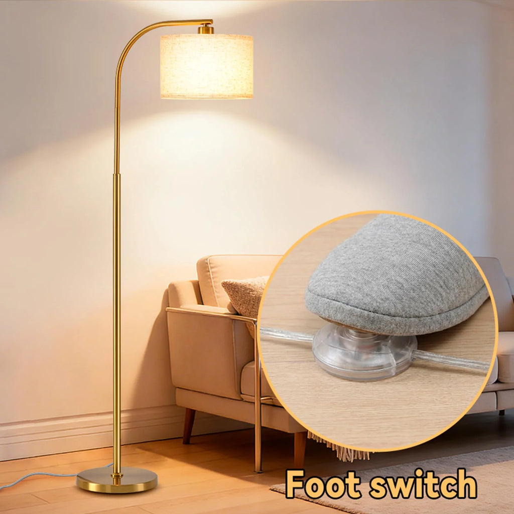 Tall Floor Lamp for Living Room, 65" Modern Standing Lamps with 9W LED Bulb, Elegant Floor Light with Fabric Shade Gold Tall Lamp for Bedroom Office Study Room Corner Dining Room