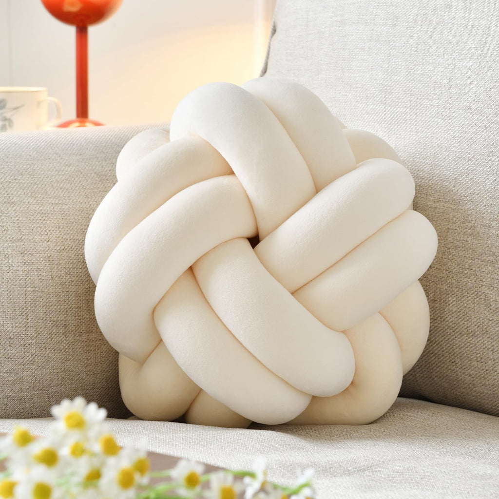 Knot Pillow Ball Soft Home Decorative Throw Pillows Cushion Round Changeability Knotted Pillows Modern Home Handmade Cushions for Bedroom Sofa Couch 8 Inch Hot Pink