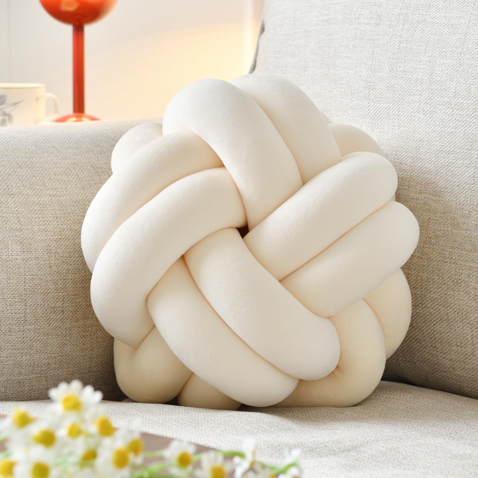 Knot Pillow Ball Soft Home Decorative Throw Pillows Cushion Round Changeability Knotted Pillows Modern Home Handmade Cushions for Bedroom Sofa Couch 8 Inch Hot Pink