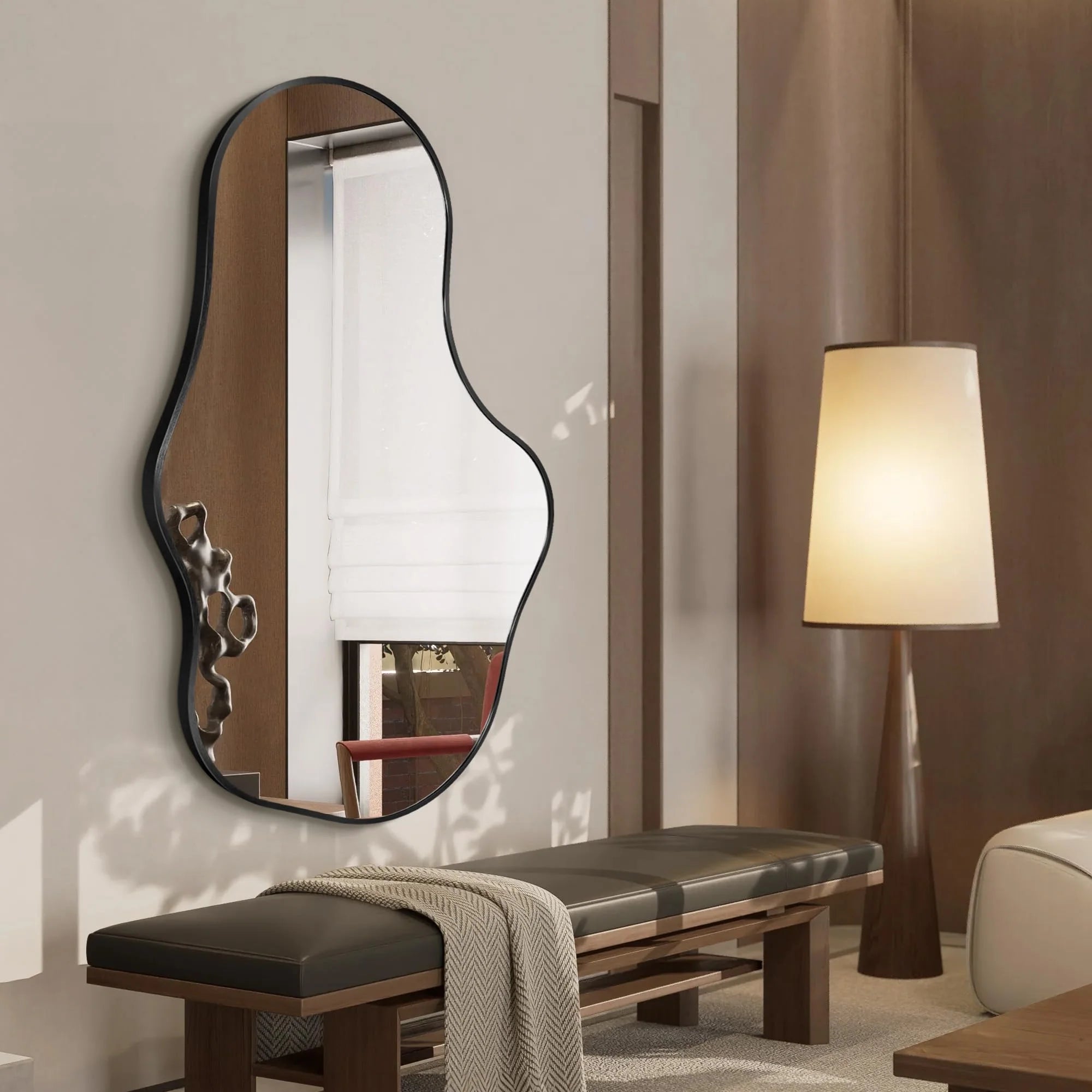 Dorlicecass Irregular Wall Mirror - Wall Mirrors Decorative 22"x 36" Asymmetrical Abstract Mirror Aviation Aluminum Alloy Frame Unique for Bathroom, Bedroom, Living Room, Cloakroom, Entryway Gold