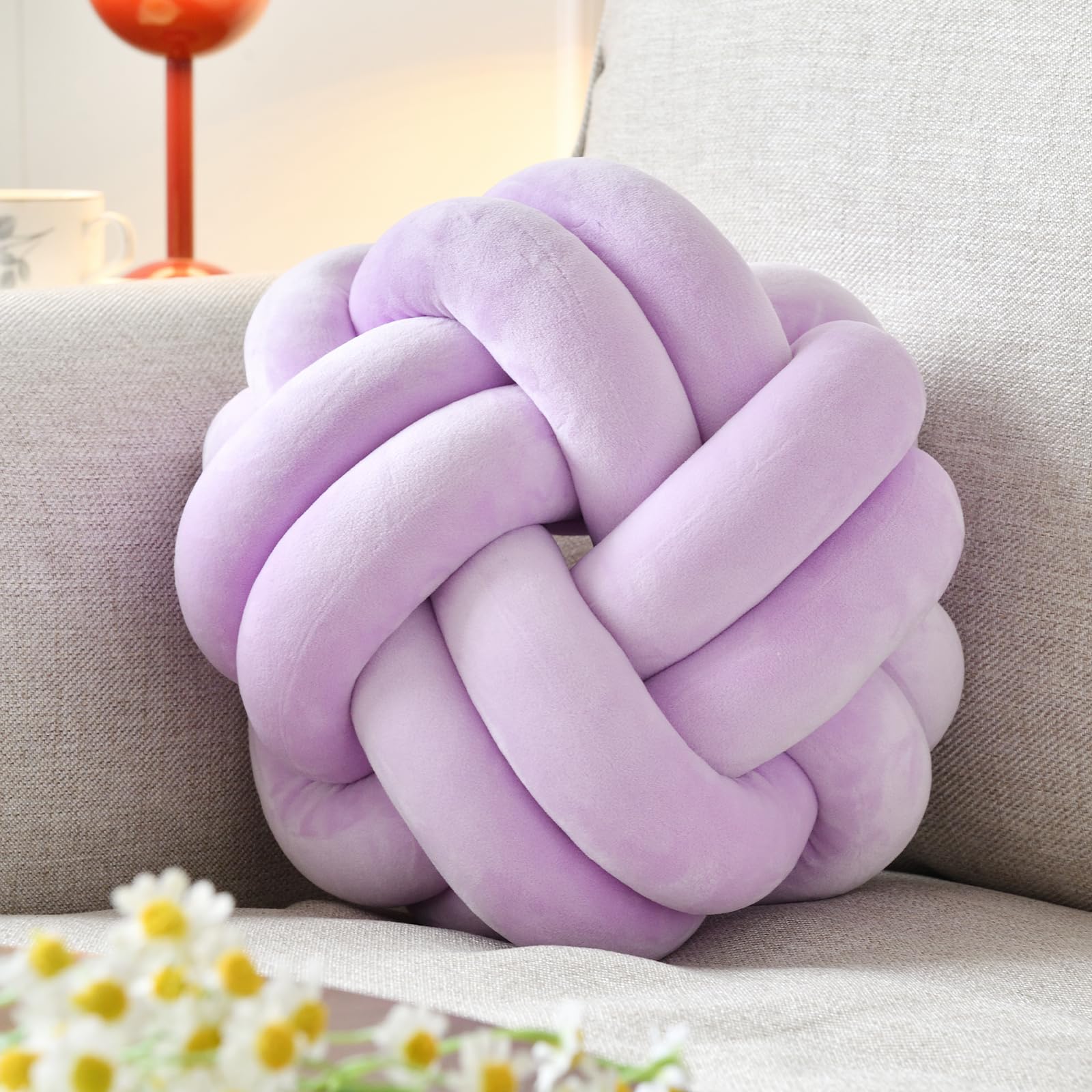Knot Pillow Ball Soft Home Decorative Throw Pillows Cushion Round Changeability Knotted Pillows Modern Home Handmade Cushions for Bedroom Sofa Couch 8 Inch Hot Pink