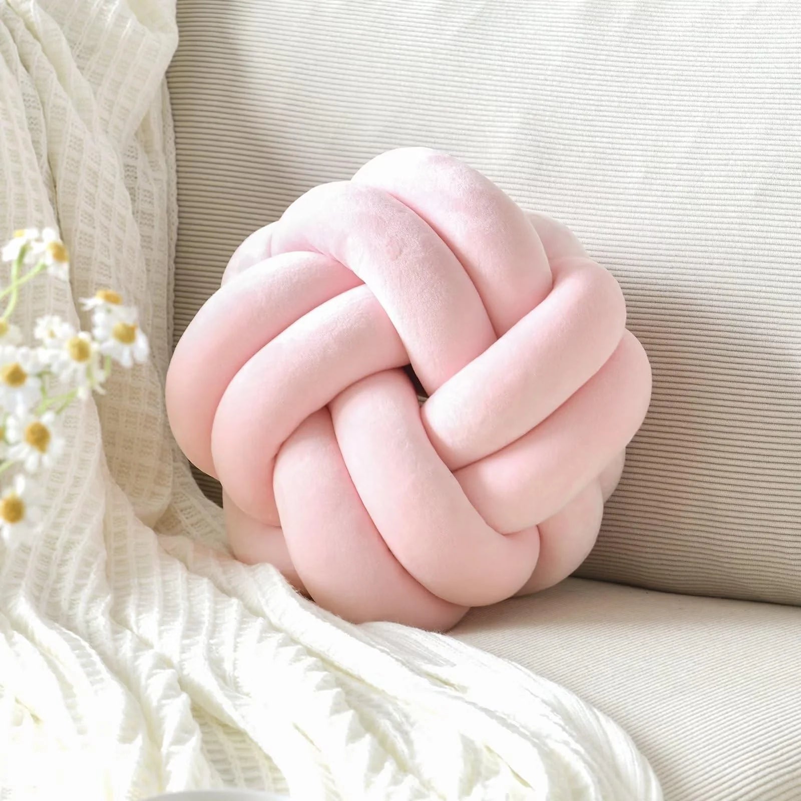 Knot Pillow Ball Soft Home Decorative Throw Pillows Cushion Round Changeability Knotted Pillows Modern Home Handmade Cushions for Bedroom Sofa Couch 8 Inch Hot Pink