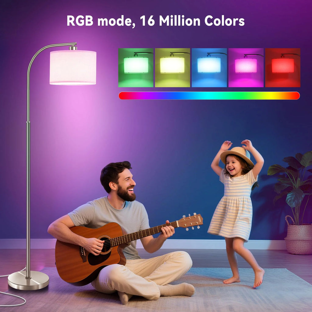 Tall Floor Lamp for Living Room, 65" Modern Standing Lamps with 9W LED Bulb, Elegant Floor Light with Fabric Shade Gold Tall Lamp for Bedroom Office Study Room Corner Dining Room