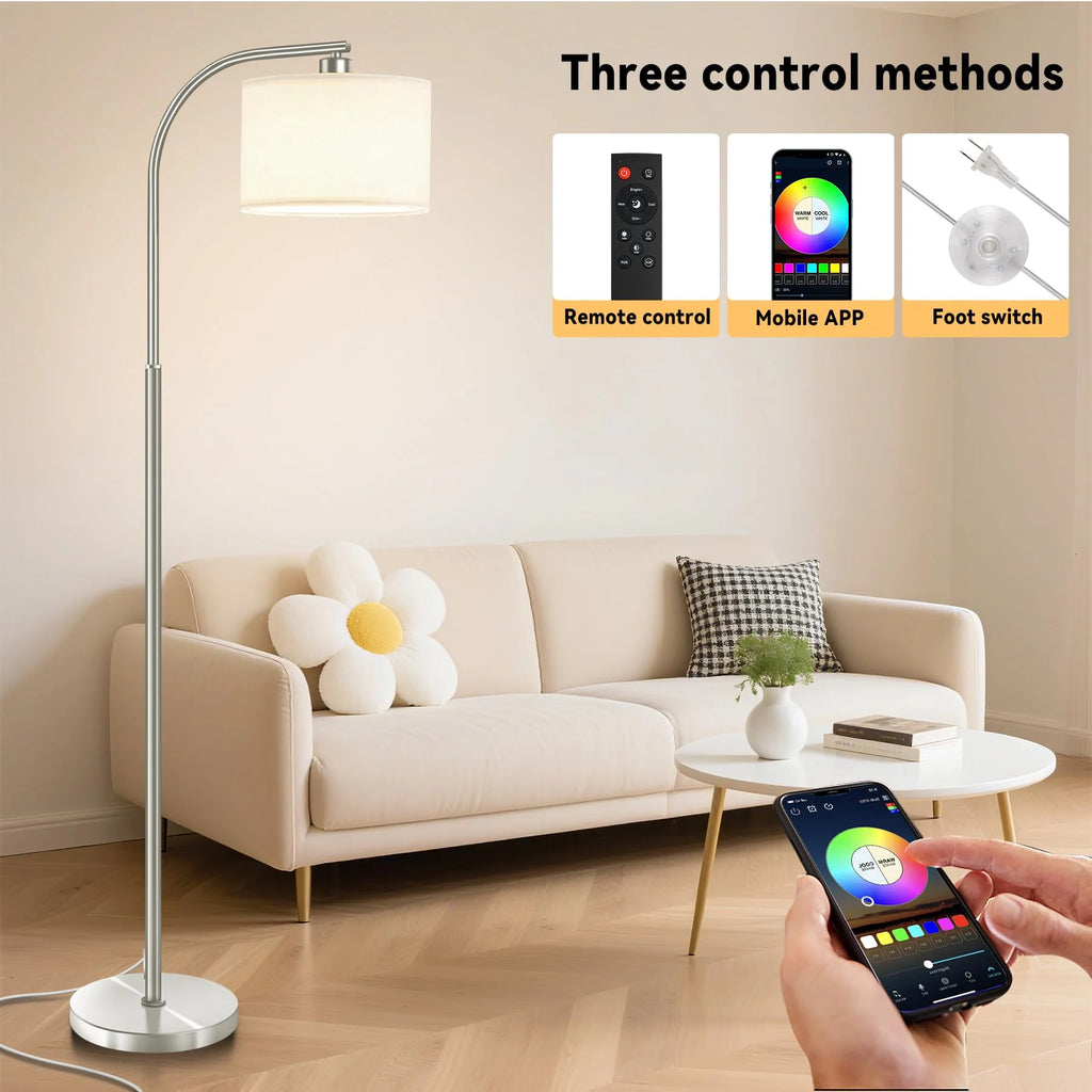 Tall Floor Lamp for Living Room, 65" Modern Standing Lamps with 9W LED Bulb, Elegant Floor Light with Fabric Shade Gold Tall Lamp for Bedroom Office Study Room Corner Dining Room