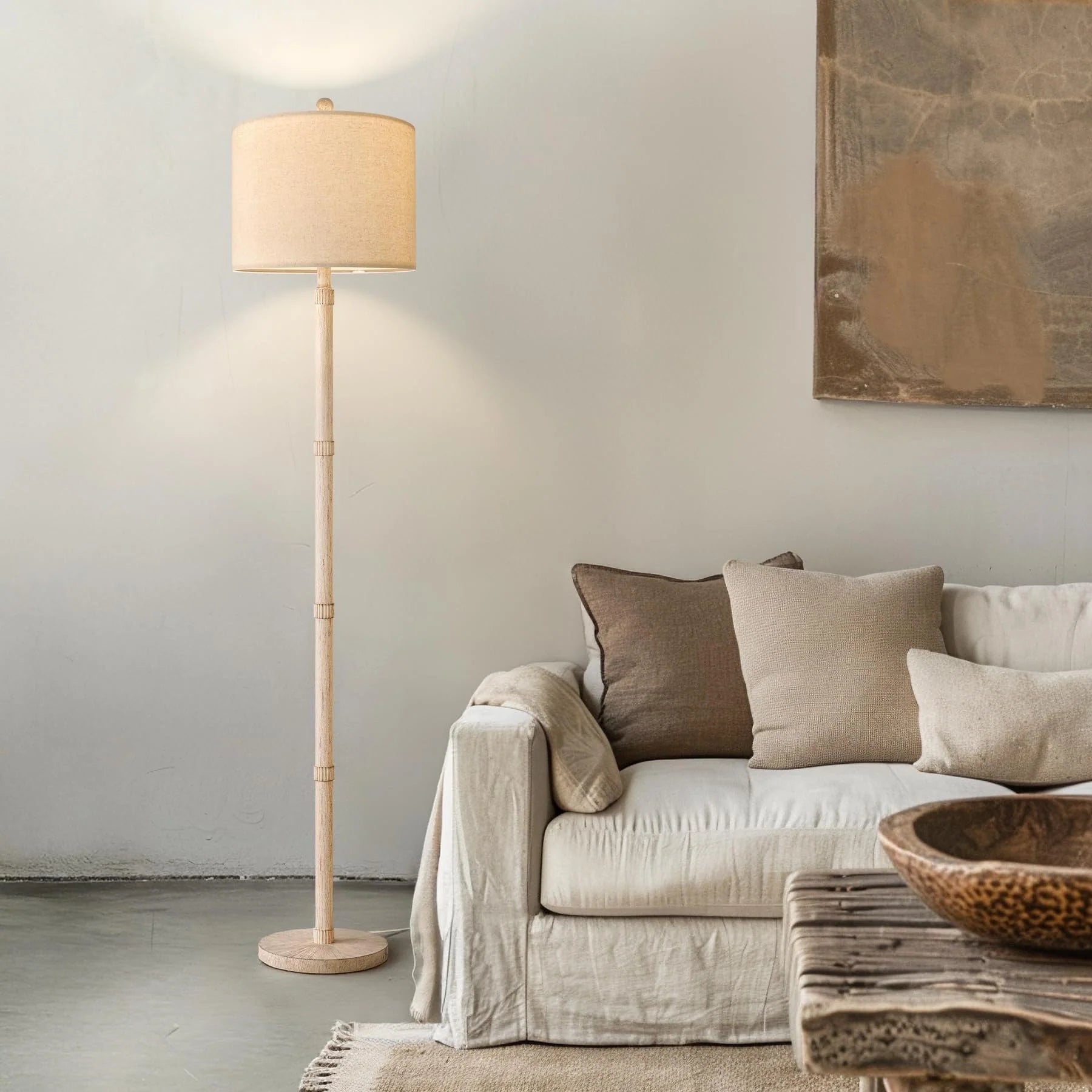 BOBOMOMO 62" Rustic Floor Lamp for Living Room, Retro Farmhouse Floor Lamp Rotary Switch, Resin Standing Lamp for Living Room, Corner, Dining Room, Bedroom, House
