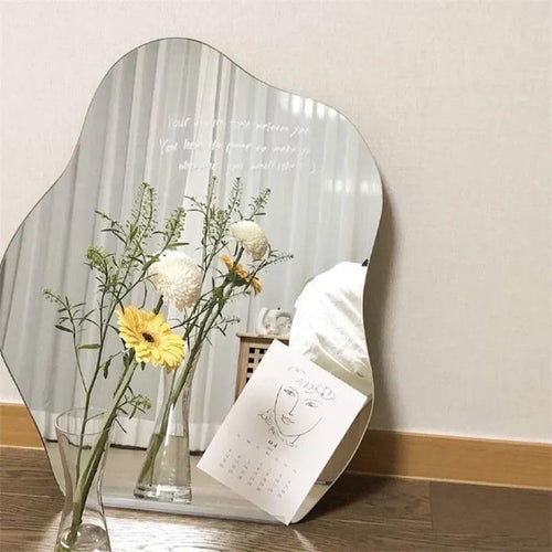 Allpdesky Aesthetic Room Decor Desk Mirror, Decorative Locker and Table Frameless Cloud-Shaped Asymmetrical Mirror