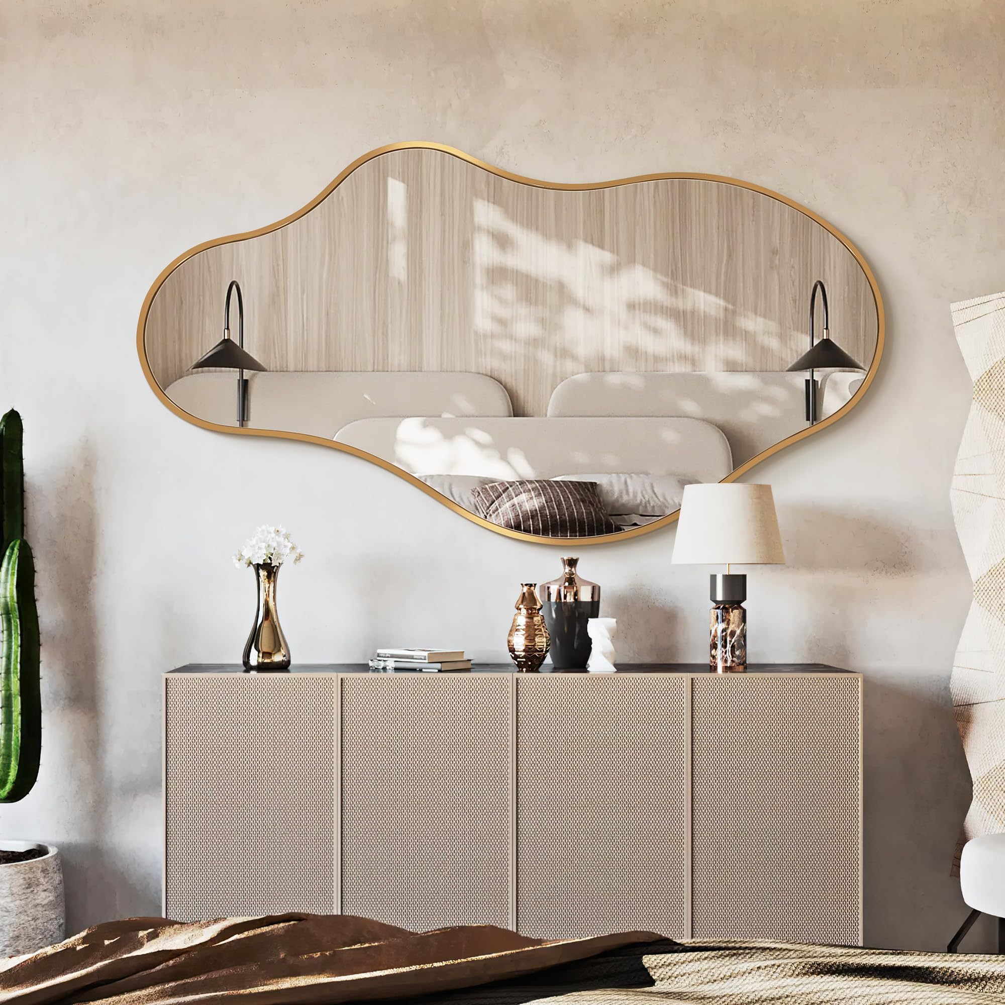 Dorlicecass Irregular Wall Mirror - Wall Mirrors Decorative 22"x 36" Asymmetrical Abstract Mirror Aviation Aluminum Alloy Frame Unique for Bathroom, Bedroom, Living Room, Cloakroom, Entryway Gold