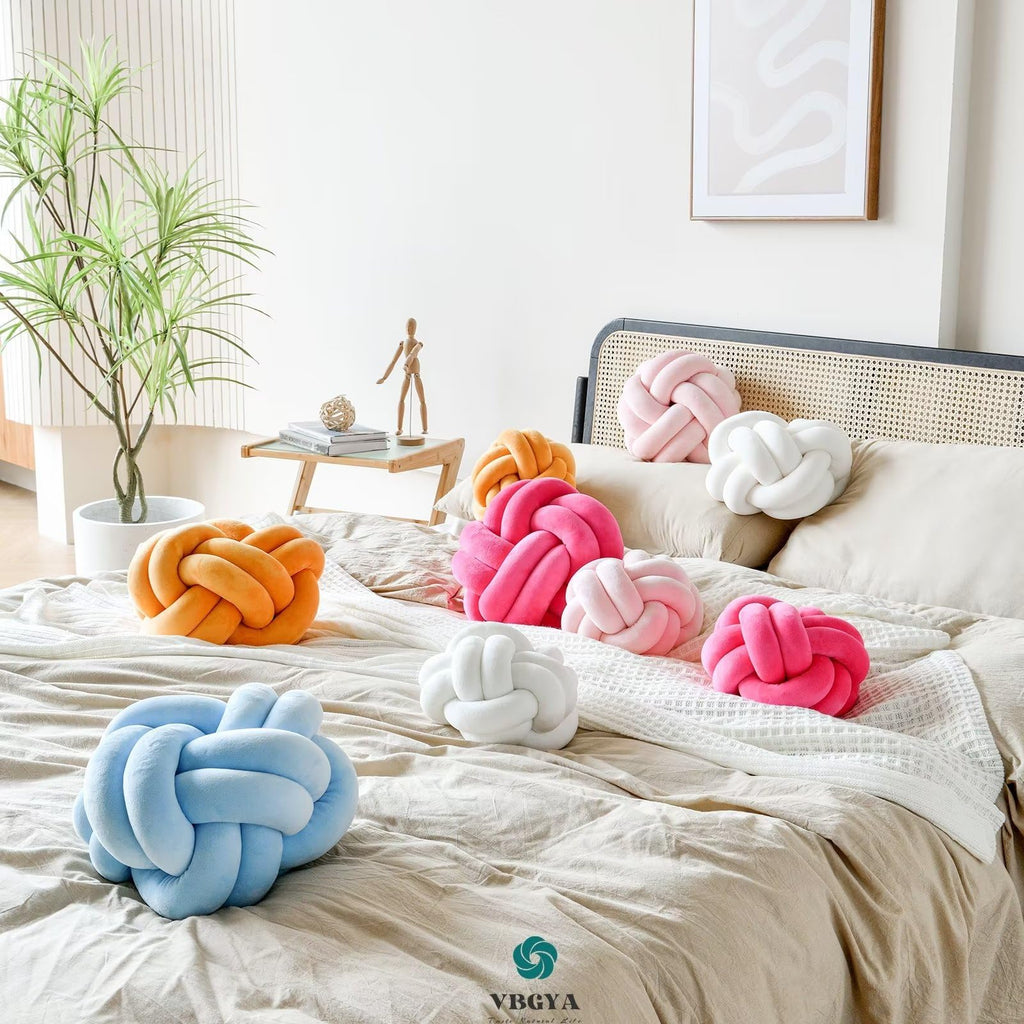 Knot Pillow Ball Soft Home Decorative Throw Pillows Cushion Round Changeability Knotted Pillows Modern Home Handmade Cushions for Bedroom Sofa Couch 8 Inch Hot Pink