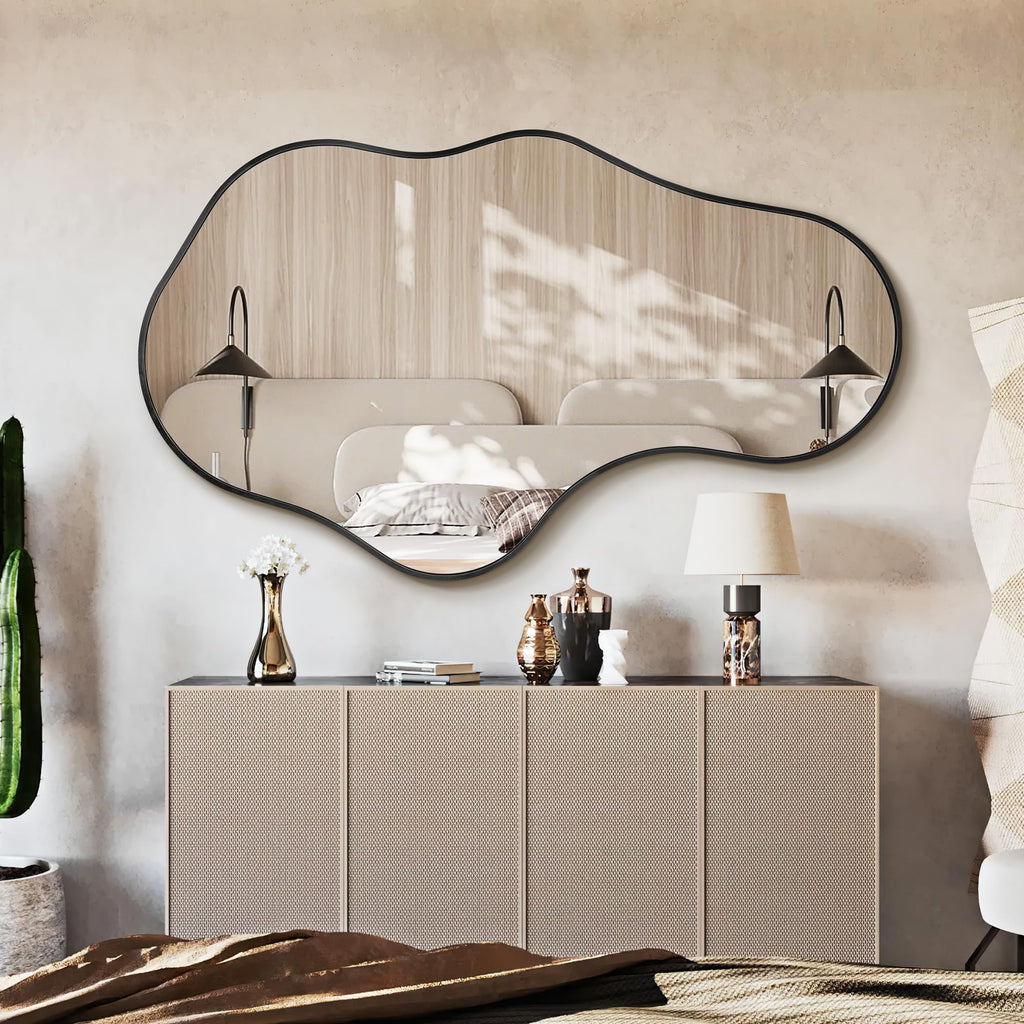 Dorlicecass Irregular Wall Mirror - Wall Mirrors Decorative 22"x 36" Asymmetrical Abstract Mirror Aviation Aluminum Alloy Frame Unique for Bathroom, Bedroom, Living Room, Cloakroom, Entryway Gold