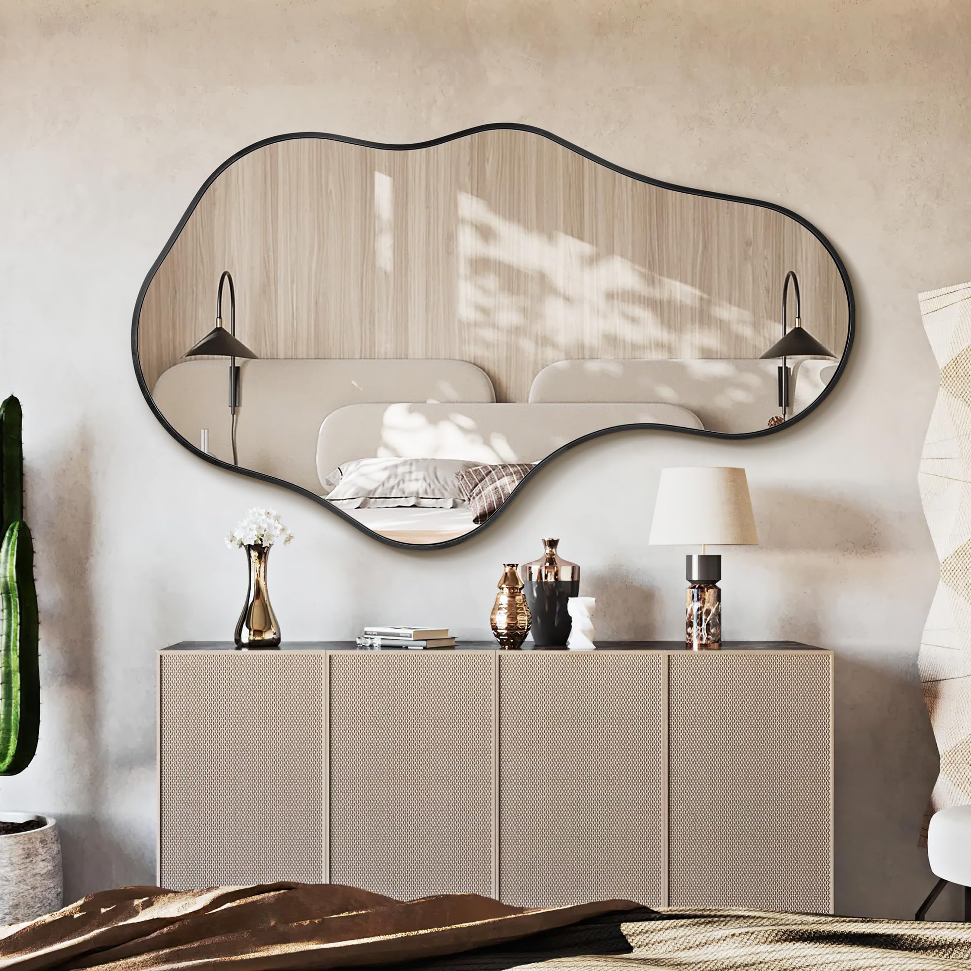 Dorlicecass Irregular Wall Mirror - Wall Mirrors Decorative 22"x 36" Asymmetrical Abstract Mirror Aviation Aluminum Alloy Frame Unique for Bathroom, Bedroom, Living Room, Cloakroom, Entryway Gold