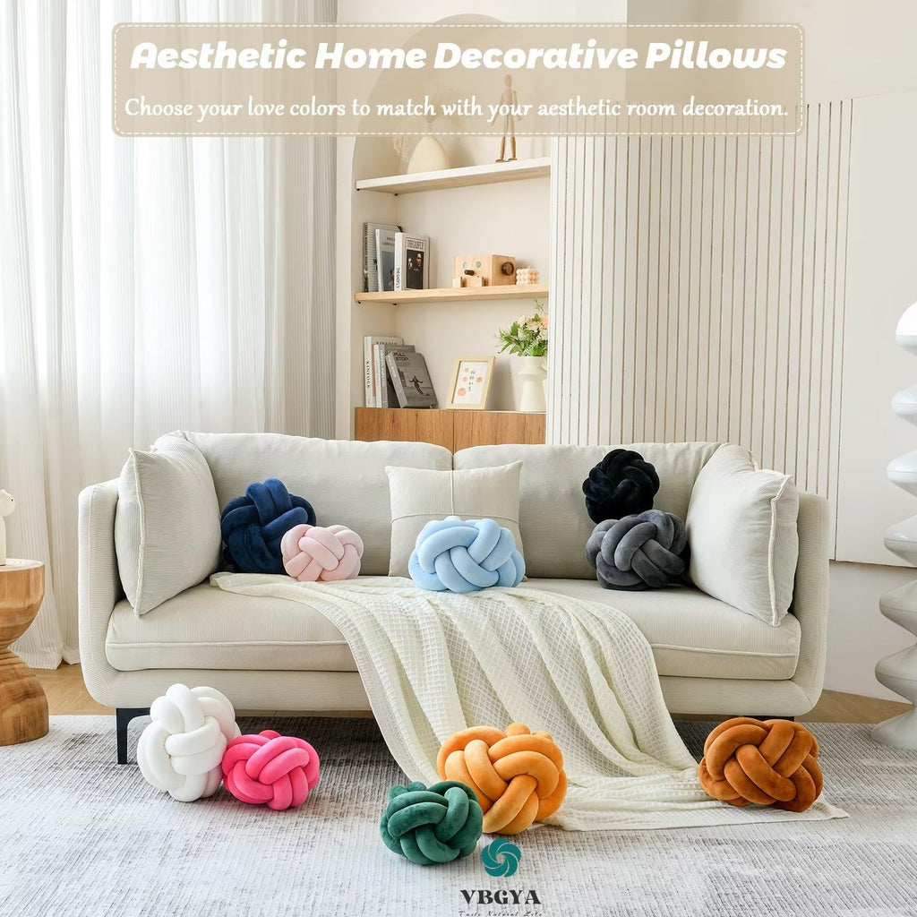 Knot Pillow Ball Soft Home Decorative Throw Pillows Cushion Round Changeability Knotted Pillows Modern Home Handmade Cushions for Bedroom Sofa Couch 8 Inch Hot Pink