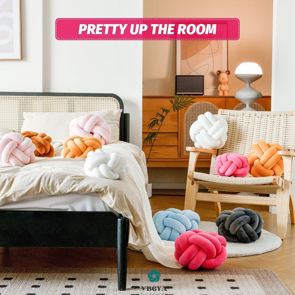 Knot Pillow Ball Soft Home Decorative Throw Pillows Cushion Round Changeability Knotted Pillows Modern Home Handmade Cushions for Bedroom Sofa Couch 8 Inch Hot Pink