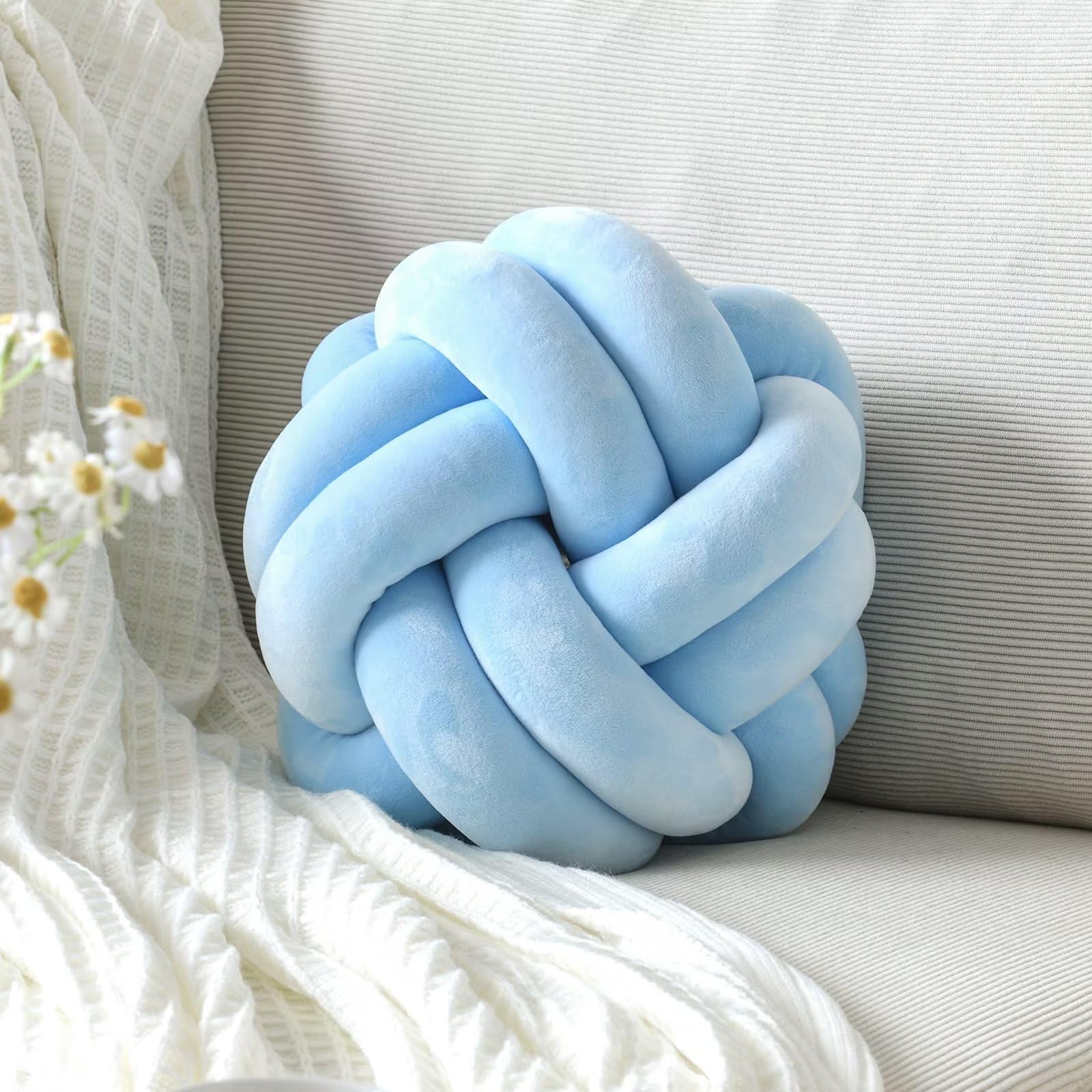 Knot Pillow Ball Soft Home Decorative Throw Pillows Cushion Round Changeability Knotted Pillows Modern Home Handmade Cushions for Bedroom Sofa Couch 8 Inch Hot Pink