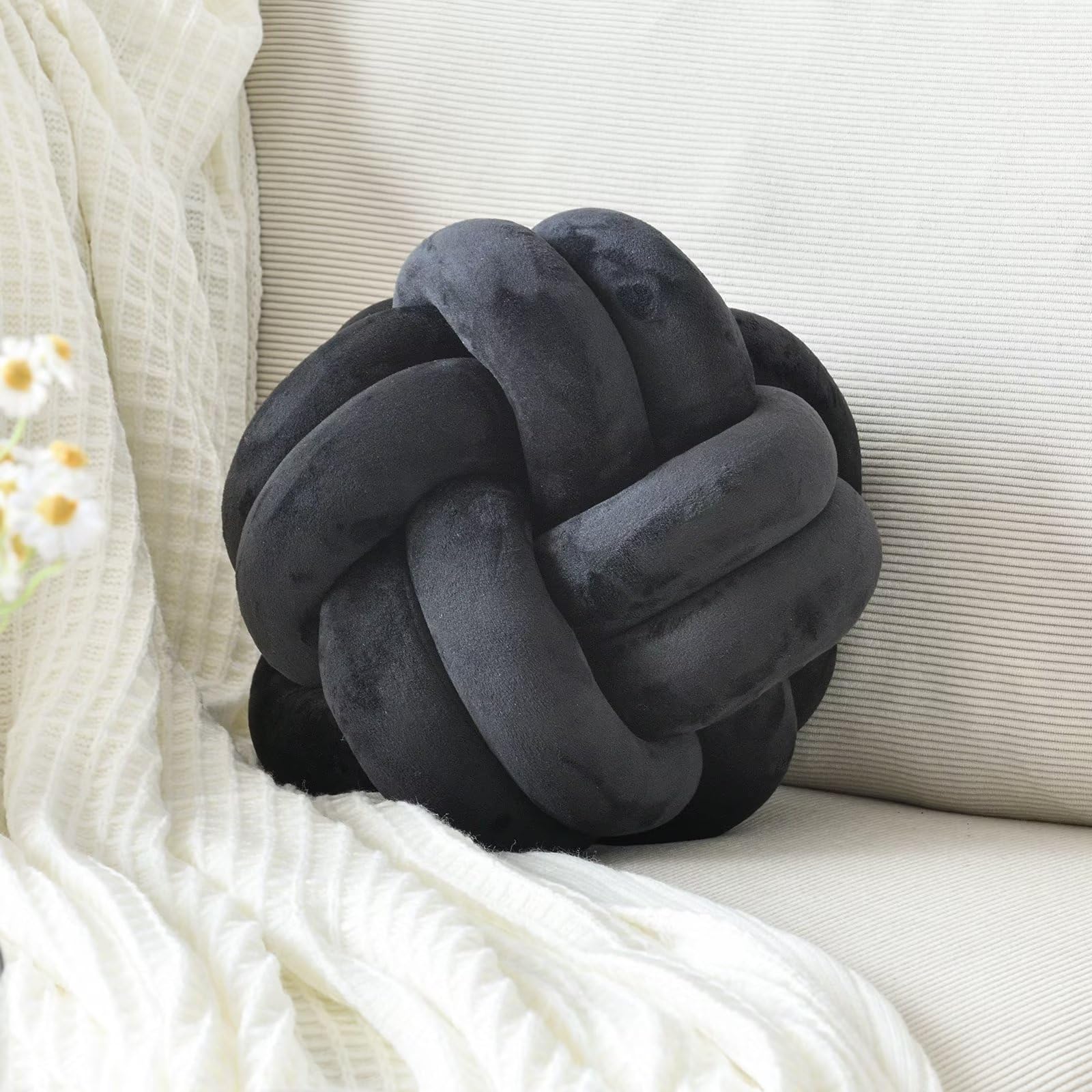 Knot Pillow Ball Soft Home Decorative Throw Pillows Cushion Round Changeability Knotted Pillows Modern Home Handmade Cushions for Bedroom Sofa Couch 8 Inch Hot Pink