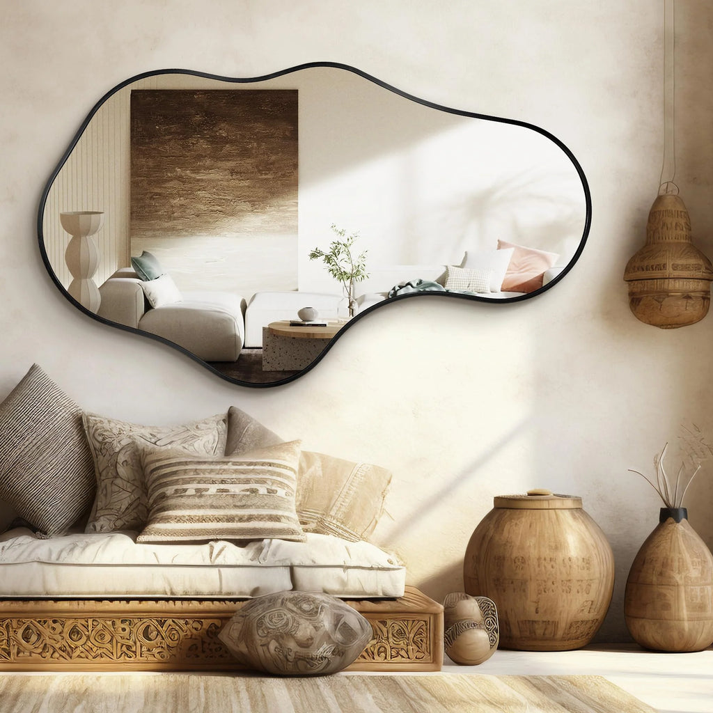 Dorlicecass Irregular Wall Mirror - Wall Mirrors Decorative 22"x 36" Asymmetrical Abstract Mirror Aviation Aluminum Alloy Frame Unique for Bathroom, Bedroom, Living Room, Cloakroom, Entryway Gold