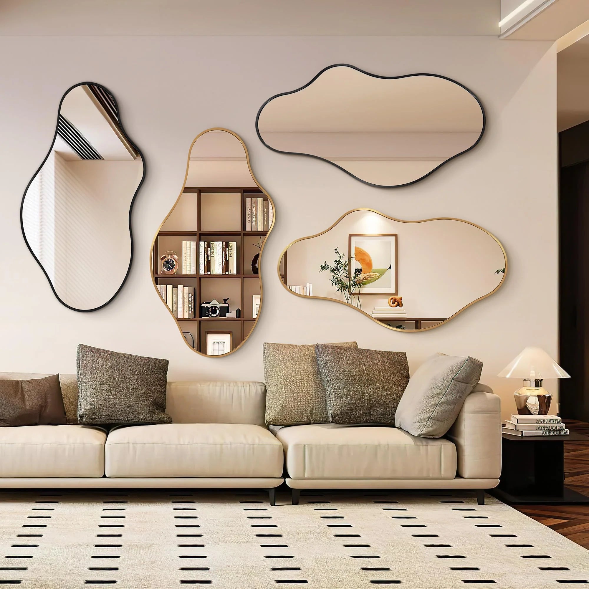 Dorlicecass Irregular Wall Mirror - Wall Mirrors Decorative 22"x 36" Asymmetrical Abstract Mirror Aviation Aluminum Alloy Frame Unique for Bathroom, Bedroom, Living Room, Cloakroom, Entryway Gold