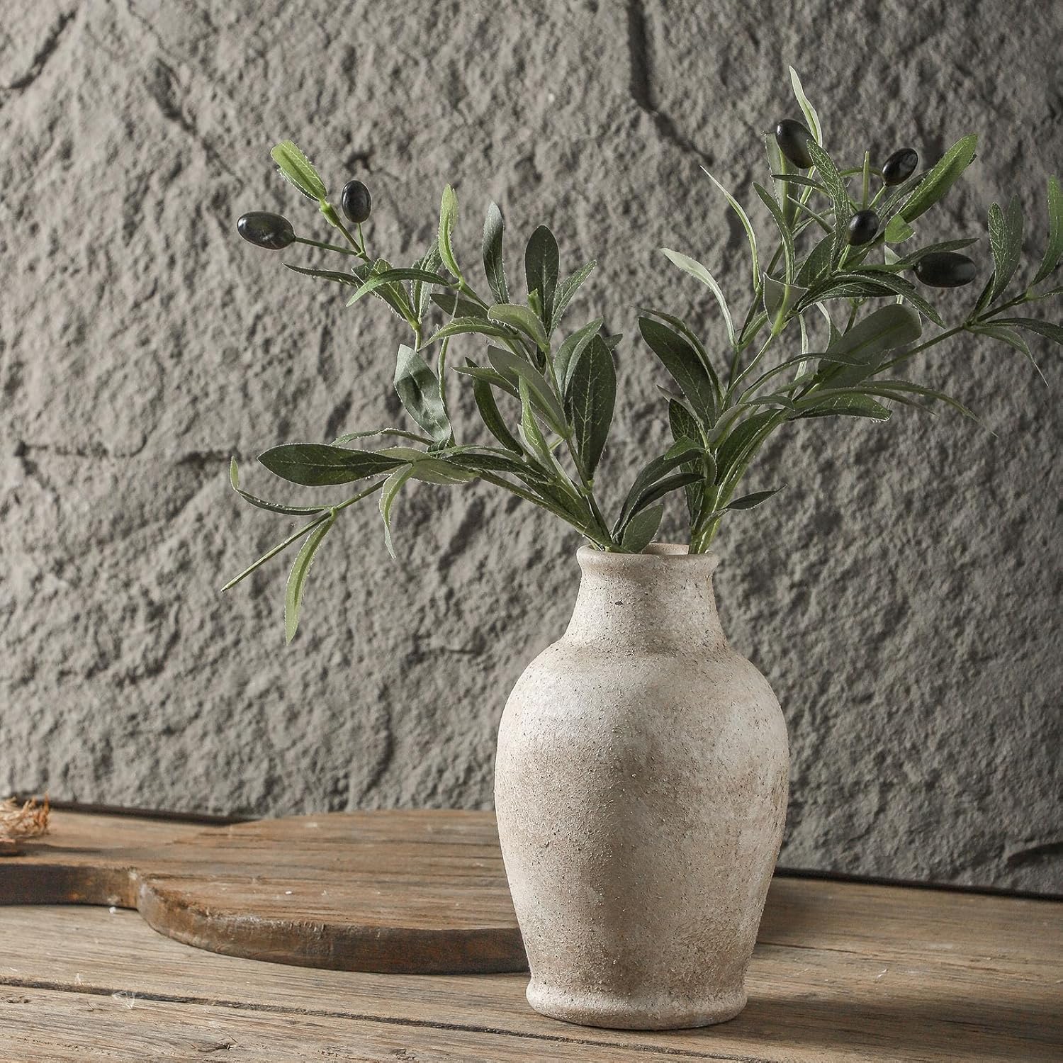 Handmade Rustic Ceramic Decorative Vase 8.3" x 5.5" Inches Off White Handcrafted in Vintage Style Complements Rustic Country and Various Decor Themes