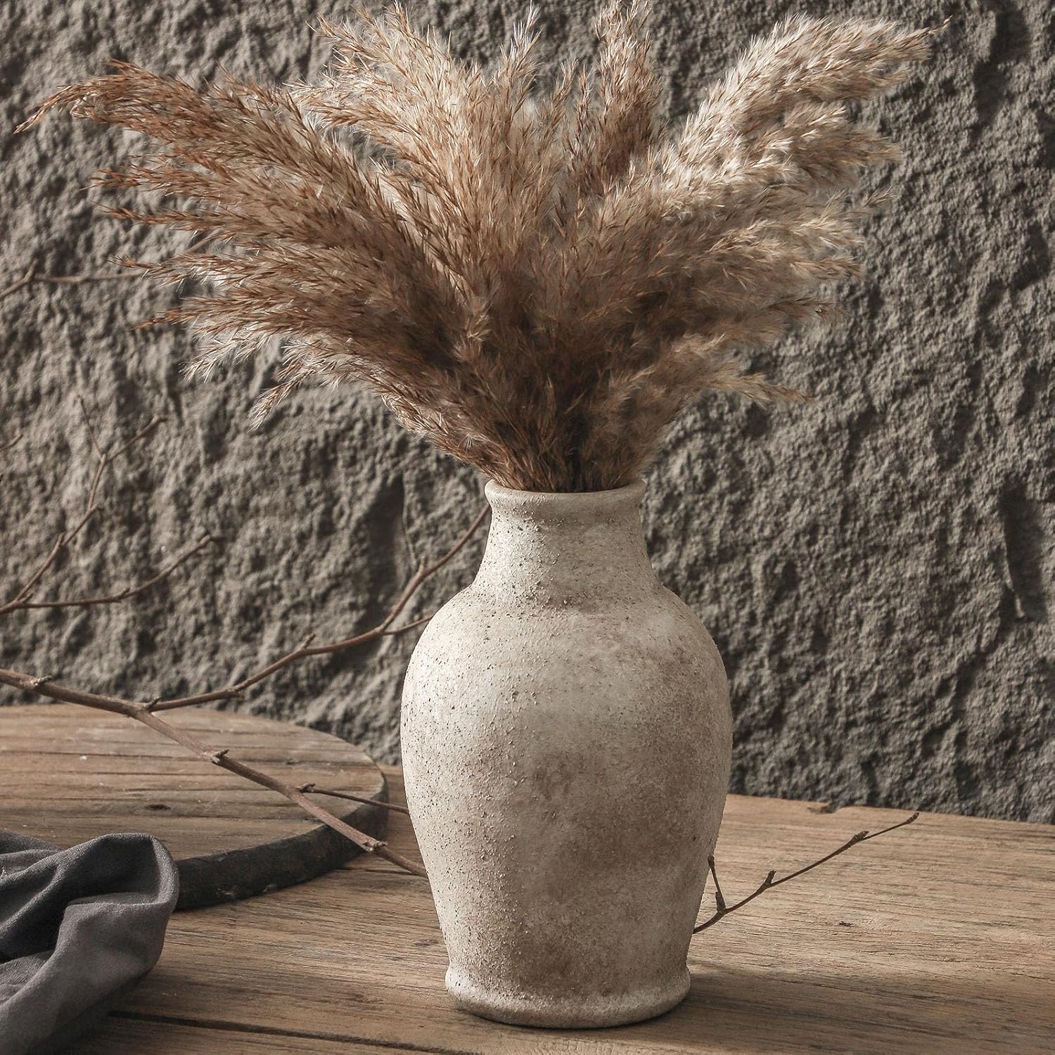 Handmade Rustic Ceramic Decorative Vase 8.3" x 5.5" Inches Off White Handcrafted in Vintage Style Complements Rustic Country and Various Decor Themes