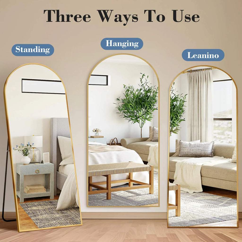 DUMOS Arched Full Length Mirror with Stand 64"x21" Floor Standing Aluminum Frame for Bedroom Body Hanging Leaning Modern Simple Home Decor Shatter-proorf Nano Glass Wall Living Room Cloakroom Black
