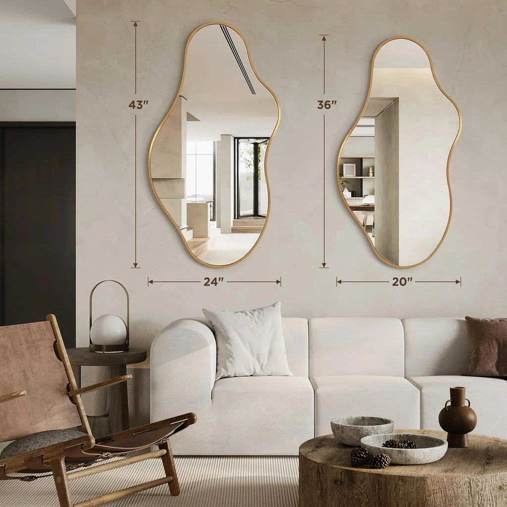 Dorlicecass Irregular Wall Mirror - Wall Mirrors Decorative 22"x 36" Asymmetrical Abstract Mirror Aviation Aluminum Alloy Frame Unique for Bathroom, Bedroom, Living Room, Cloakroom, Entryway Gold