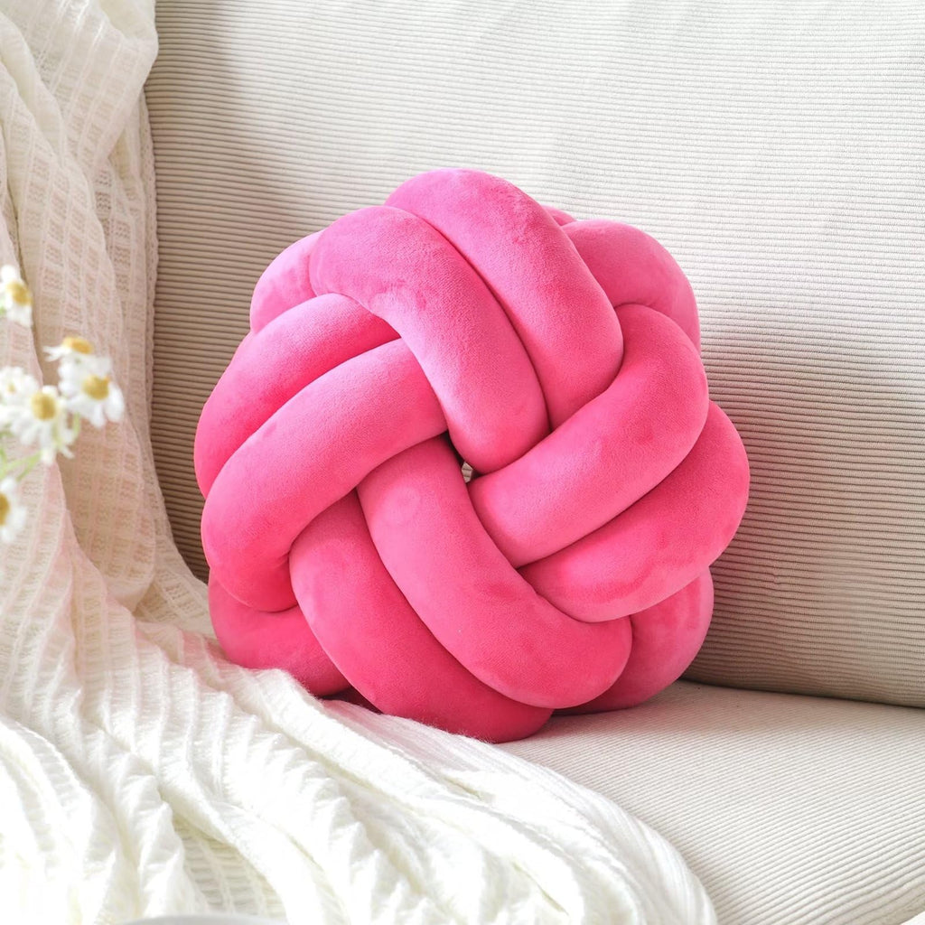 Knot Pillow Ball Soft Home Decorative Throw Pillows Cushion Round Changeability Knotted Pillows Modern Home Handmade Cushions for Bedroom Sofa Couch 8 Inch Hot Pink