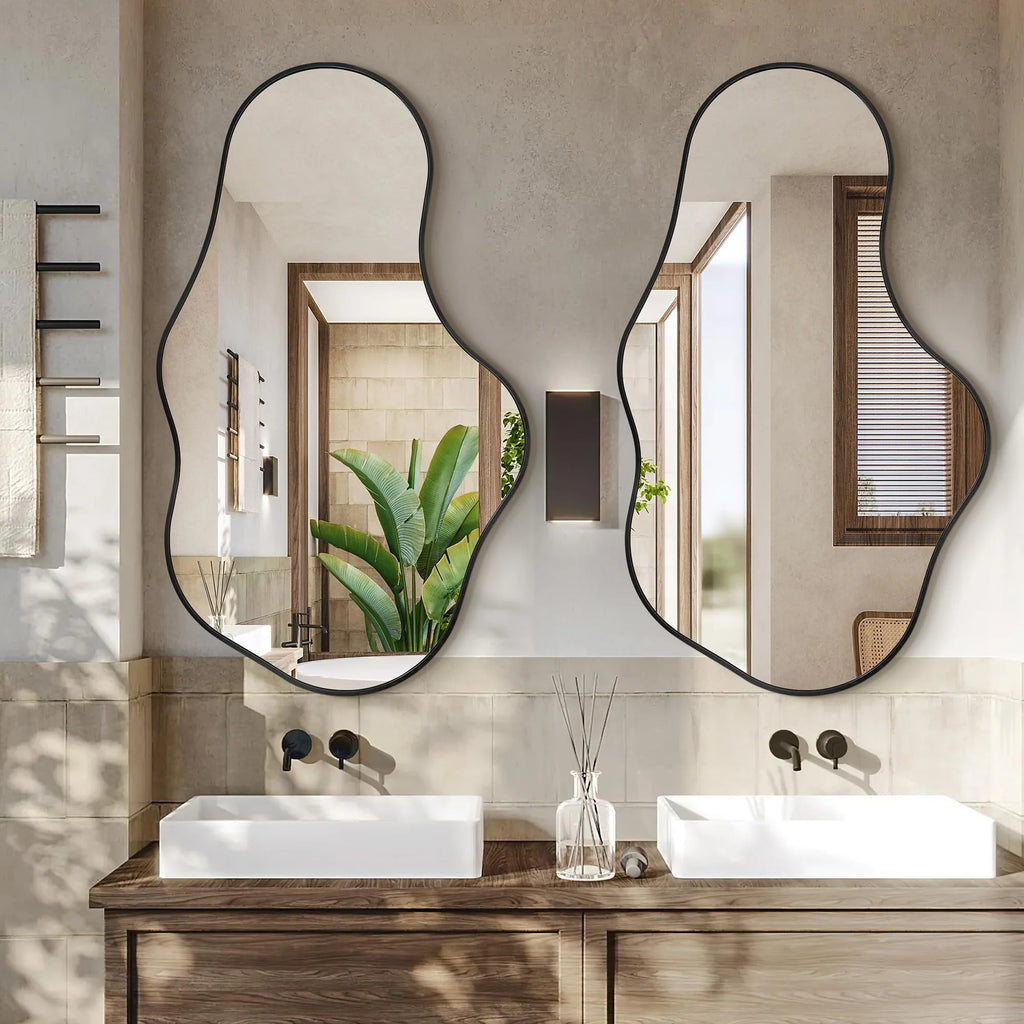 Dorlicecass Irregular Wall Mirror - Wall Mirrors Decorative 22"x 36" Asymmetrical Abstract Mirror Aviation Aluminum Alloy Frame Unique for Bathroom, Bedroom, Living Room, Cloakroom, Entryway Gold