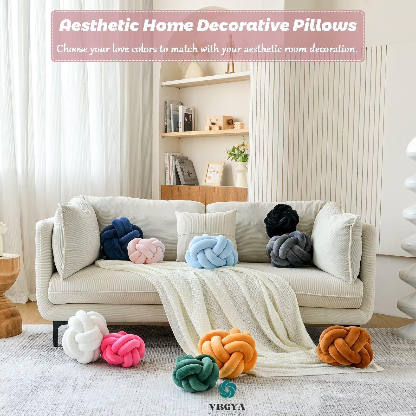 Knot Pillow Ball Soft Home Decorative Throw Pillows Cushion Round Changeability Knotted Pillows Modern Home Handmade Cushions for Bedroom Sofa Couch 8 Inch Hot Pink