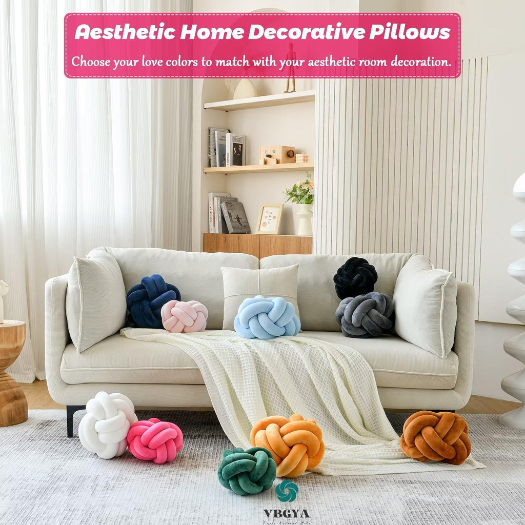 Knot Pillow Ball Soft Home Decorative Throw Pillows Cushion Round Changeability Knotted Pillows Modern Home Handmade Cushions for Bedroom Sofa Couch 8 Inch Hot Pink