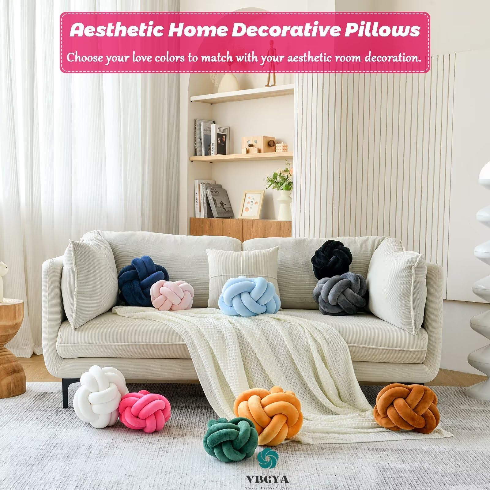 Knot Pillow Ball Soft Home Decorative Throw Pillows Cushion Round Changeability Knotted Pillows Modern Home Handmade Cushions for Bedroom Sofa Couch 8 Inch Hot Pink
