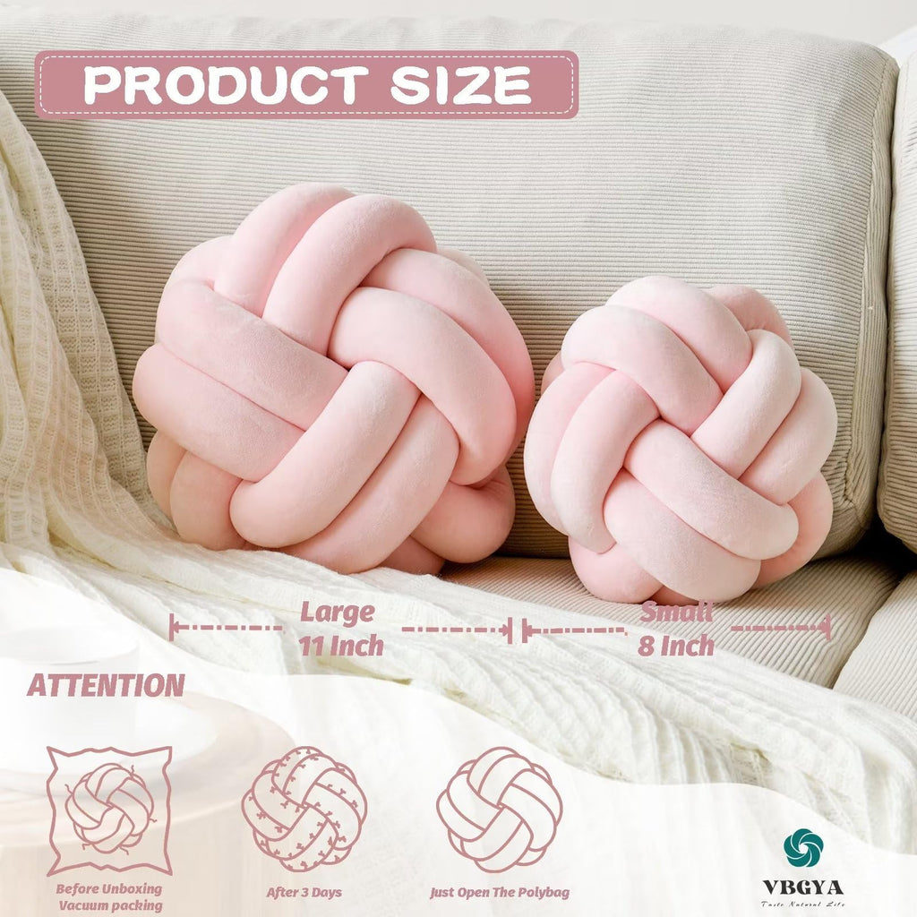 Knot Pillow Ball Soft Home Decorative Throw Pillows Cushion Round Changeability Knotted Pillows Modern Home Handmade Cushions for Bedroom Sofa Couch 8 Inch Hot Pink