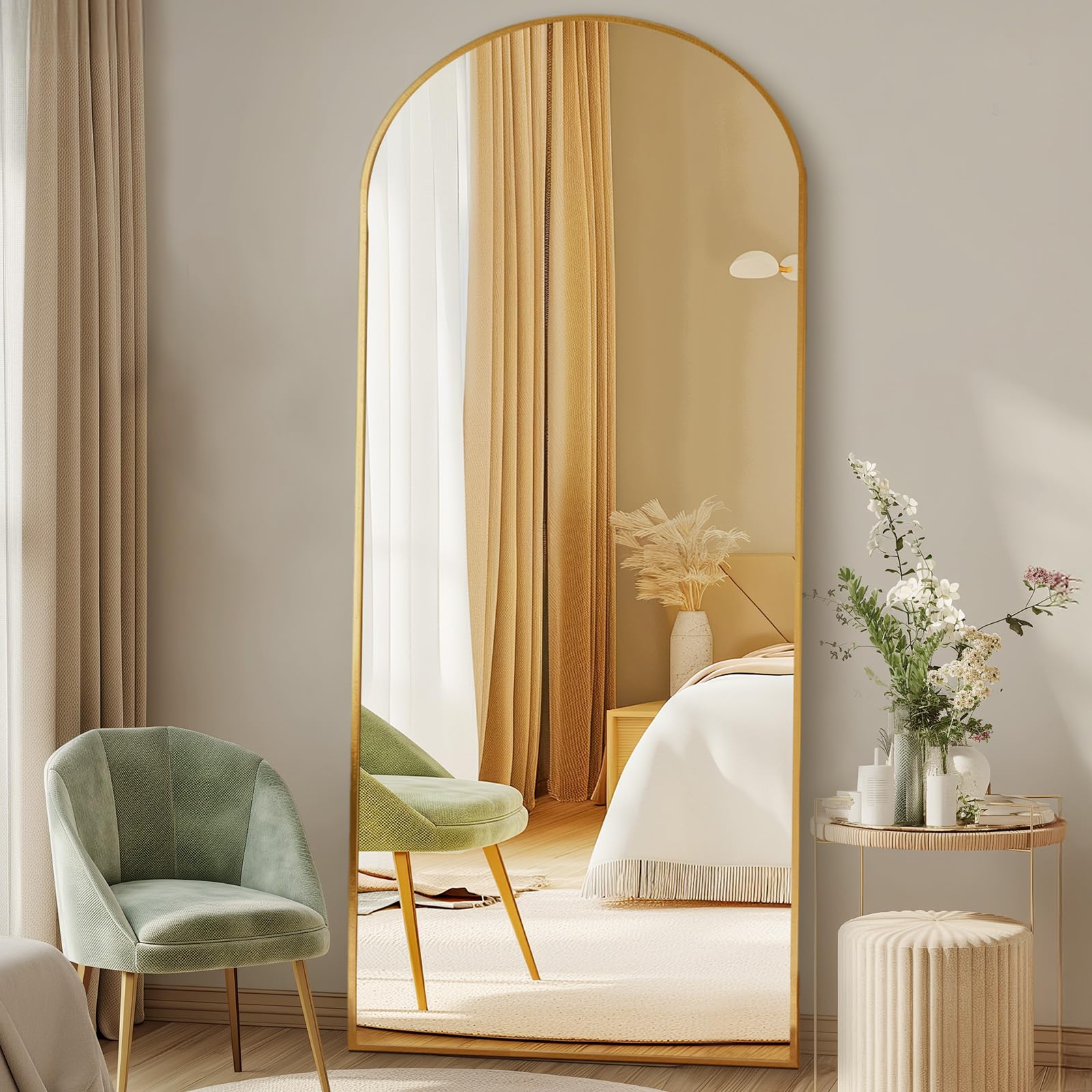 DUMOS Arched Full Length Mirror with Stand 64"x21" Floor Standing Aluminum Frame for Bedroom Body Hanging Leaning Modern Simple Home Decor Shatter-proorf Nano Glass Wall Living Room Cloakroom Black