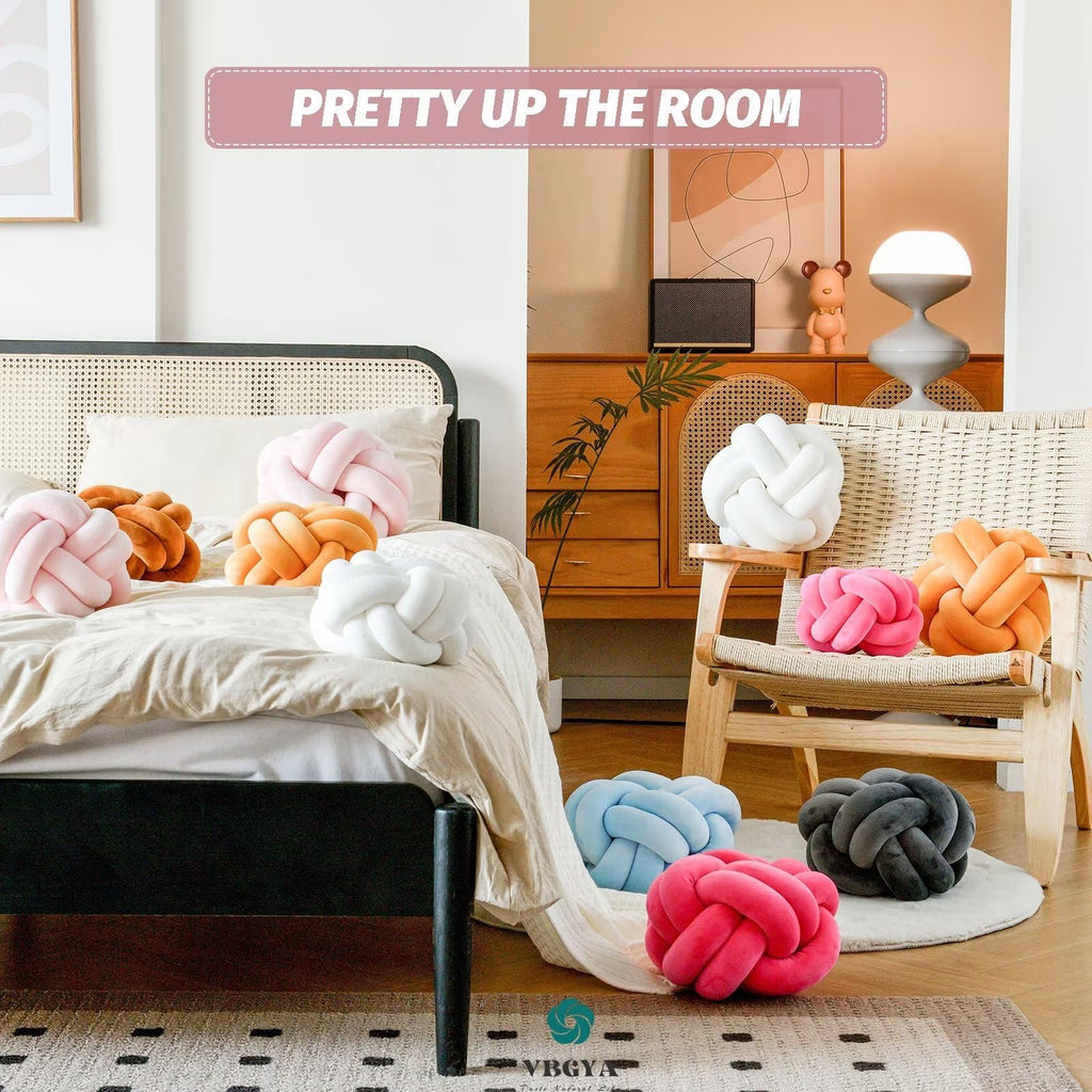 Knot Pillow Ball Soft Home Decorative Throw Pillows Cushion Round Changeability Knotted Pillows Modern Home Handmade Cushions for Bedroom Sofa Couch 8 Inch Hot Pink