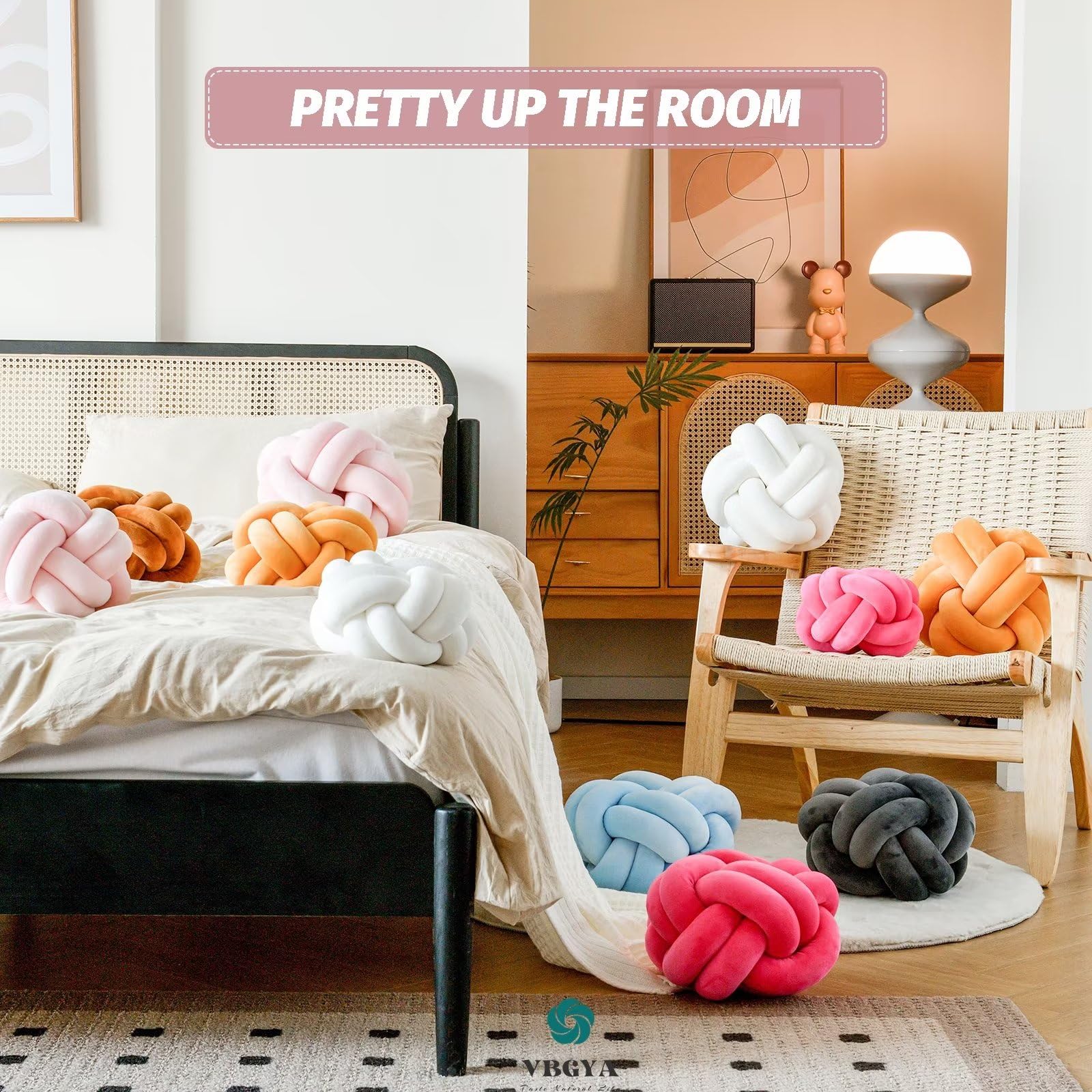 Knot Pillow Ball Soft Home Decorative Throw Pillows Cushion Round Changeability Knotted Pillows Modern Home Handmade Cushions for Bedroom Sofa Couch 8 Inch Hot Pink