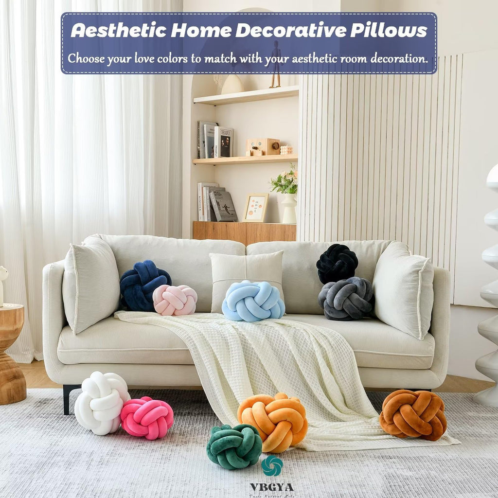 Knot Pillow Ball Soft Home Decorative Throw Pillows Cushion Round Changeability Knotted Pillows Modern Home Handmade Cushions for Bedroom Sofa Couch 8 Inch Hot Pink