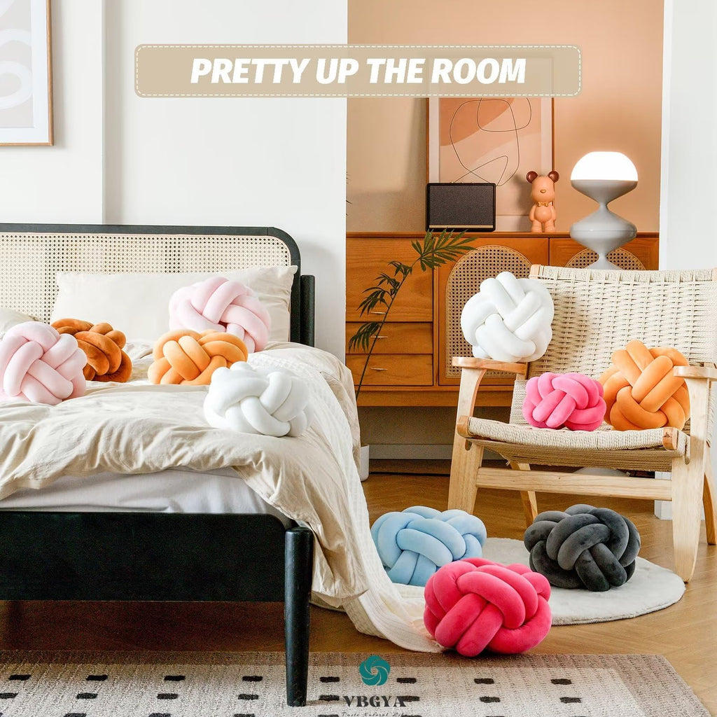 Knot Pillow Ball Soft Home Decorative Throw Pillows Cushion Round Changeability Knotted Pillows Modern Home Handmade Cushions for Bedroom Sofa Couch 8 Inch Hot Pink