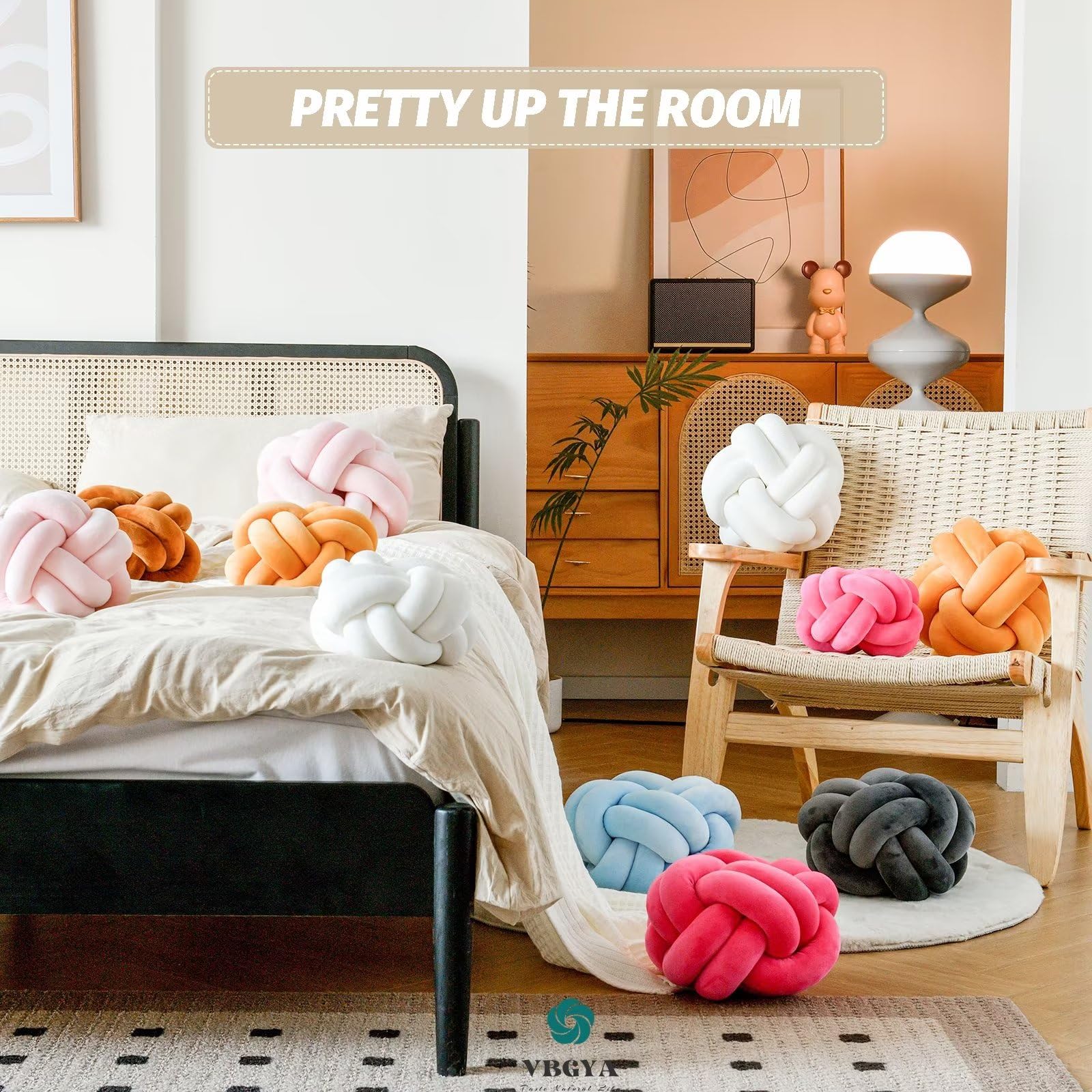 Knot Pillow Ball Soft Home Decorative Throw Pillows Cushion Round Changeability Knotted Pillows Modern Home Handmade Cushions for Bedroom Sofa Couch 8 Inch Hot Pink