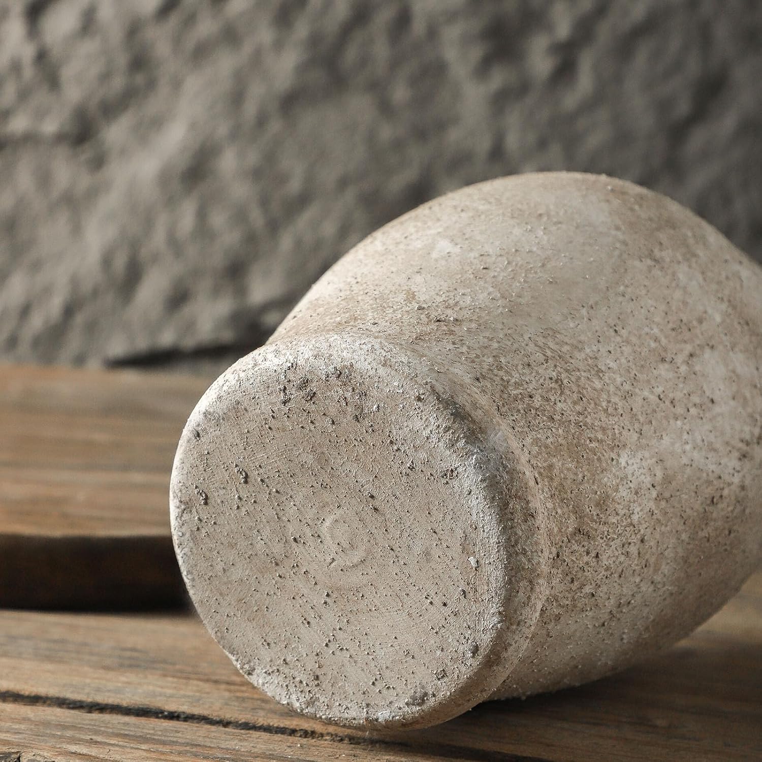 Handmade Rustic Ceramic Decorative Vase 8.3" x 5.5" Inches Off White Handcrafted in Vintage Style Complements Rustic Country and Various Decor Themes