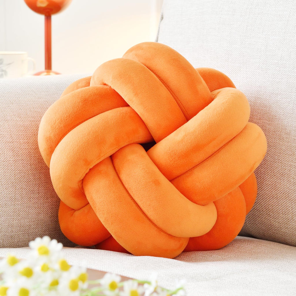 Knot Pillow Ball Soft Home Decorative Throw Pillows Cushion Round Changeability Knotted Pillows Modern Home Handmade Cushions for Bedroom Sofa Couch 8 Inch Hot Pink
