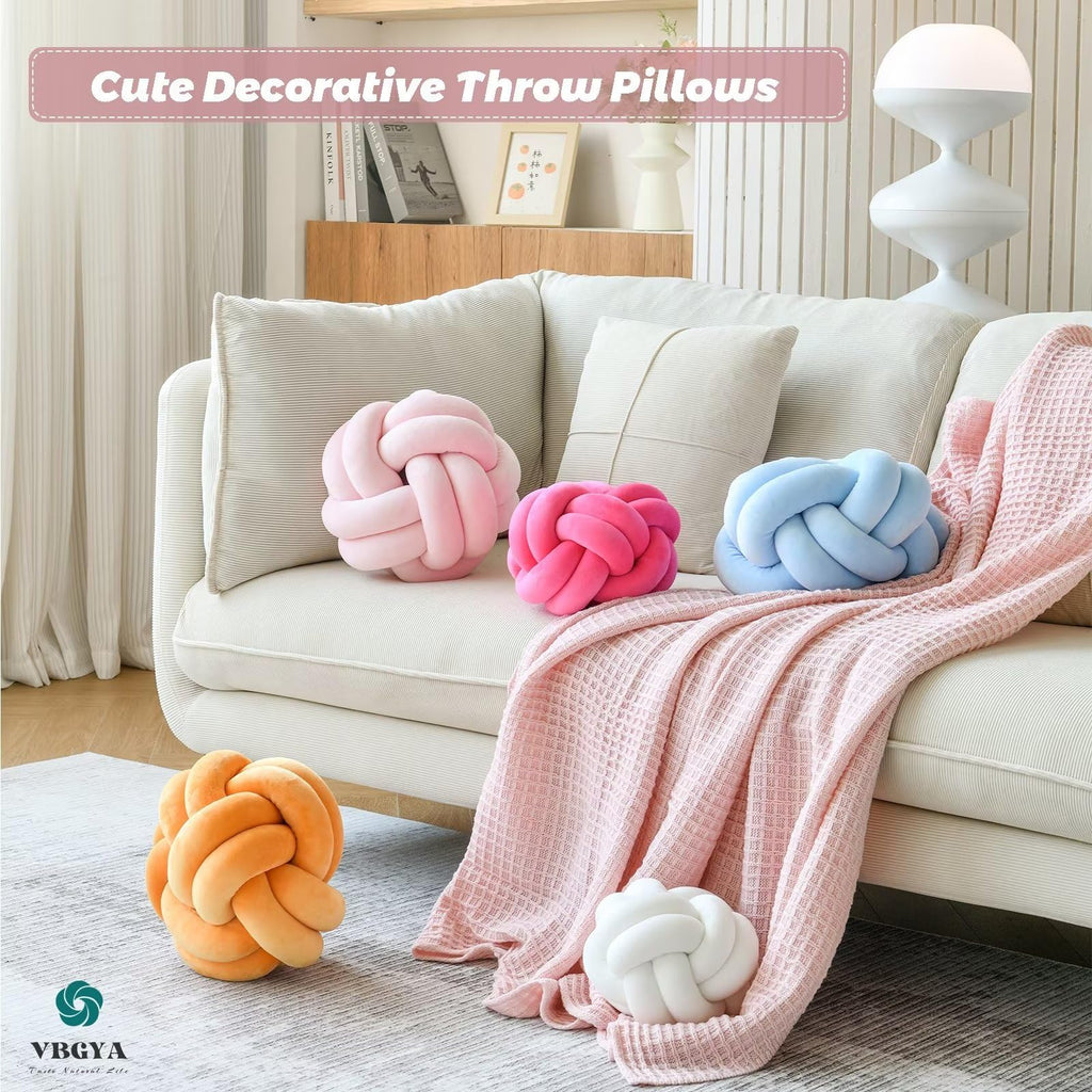 Knot Pillow Ball Soft Home Decorative Throw Pillows Cushion Round Changeability Knotted Pillows Modern Home Handmade Cushions for Bedroom Sofa Couch 8 Inch Hot Pink