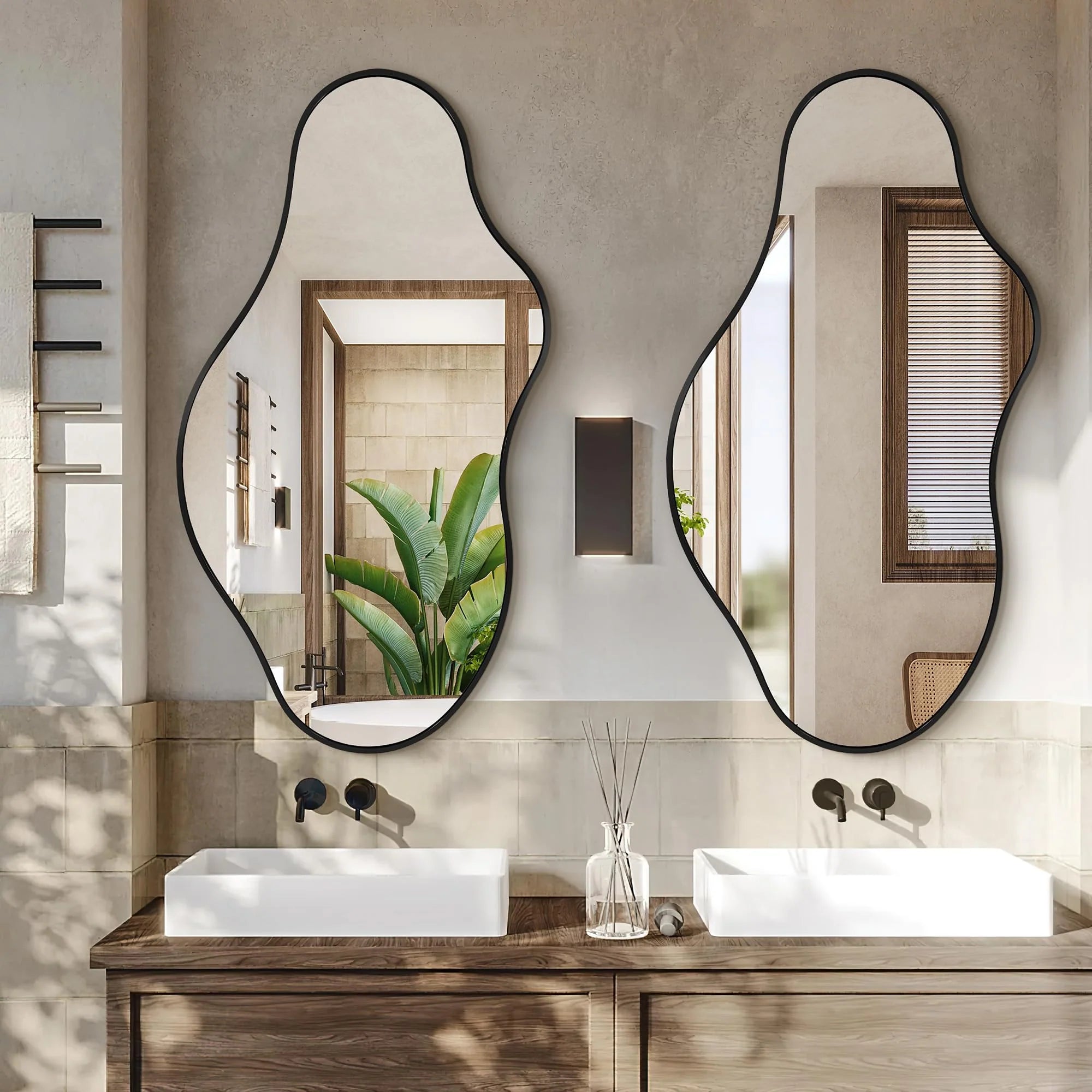 Dorlicecass Irregular Wall Mirror - Wall Mirrors Decorative 22"x 36" Asymmetrical Abstract Mirror Aviation Aluminum Alloy Frame Unique for Bathroom, Bedroom, Living Room, Cloakroom, Entryway Gold
